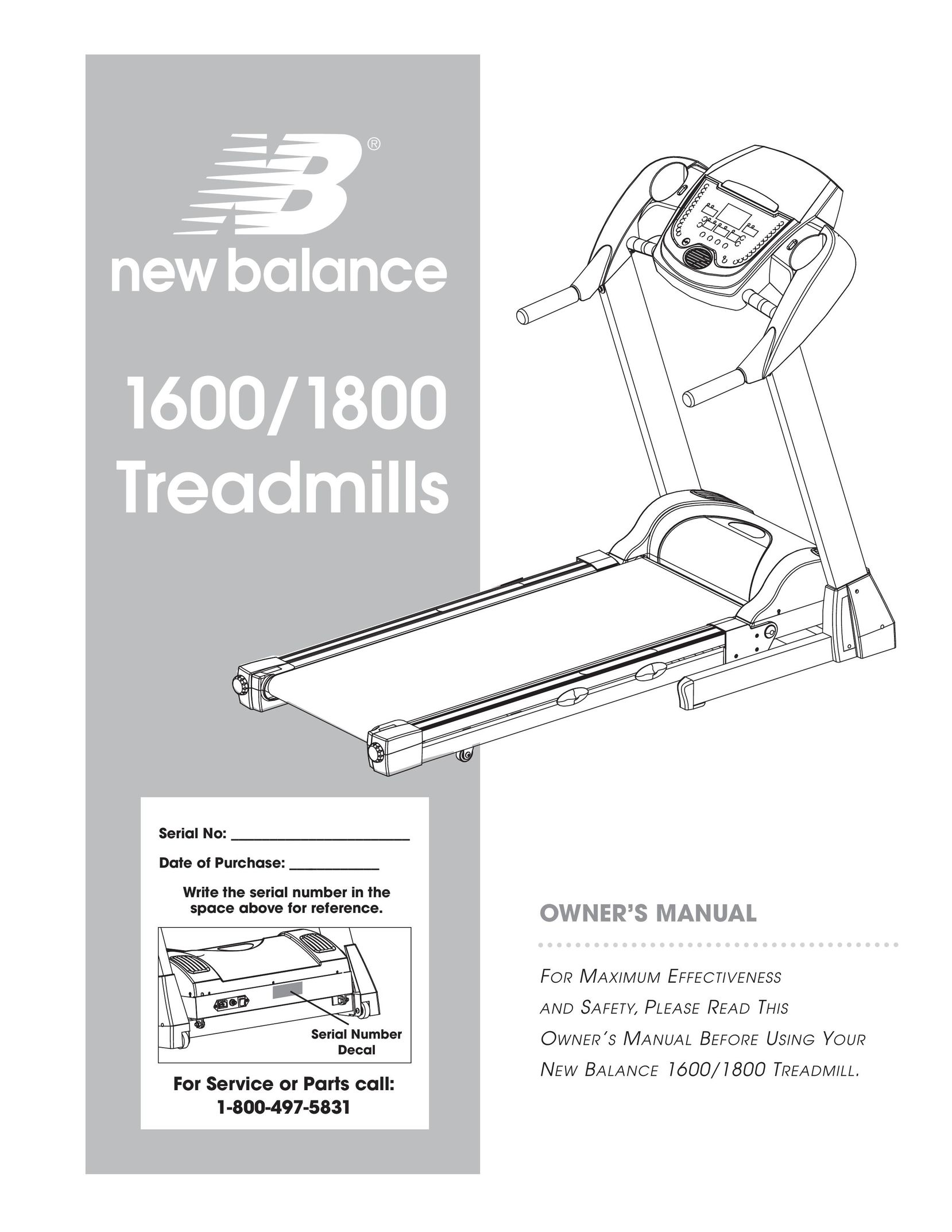 New Balance 1600 Treadmill User Manual