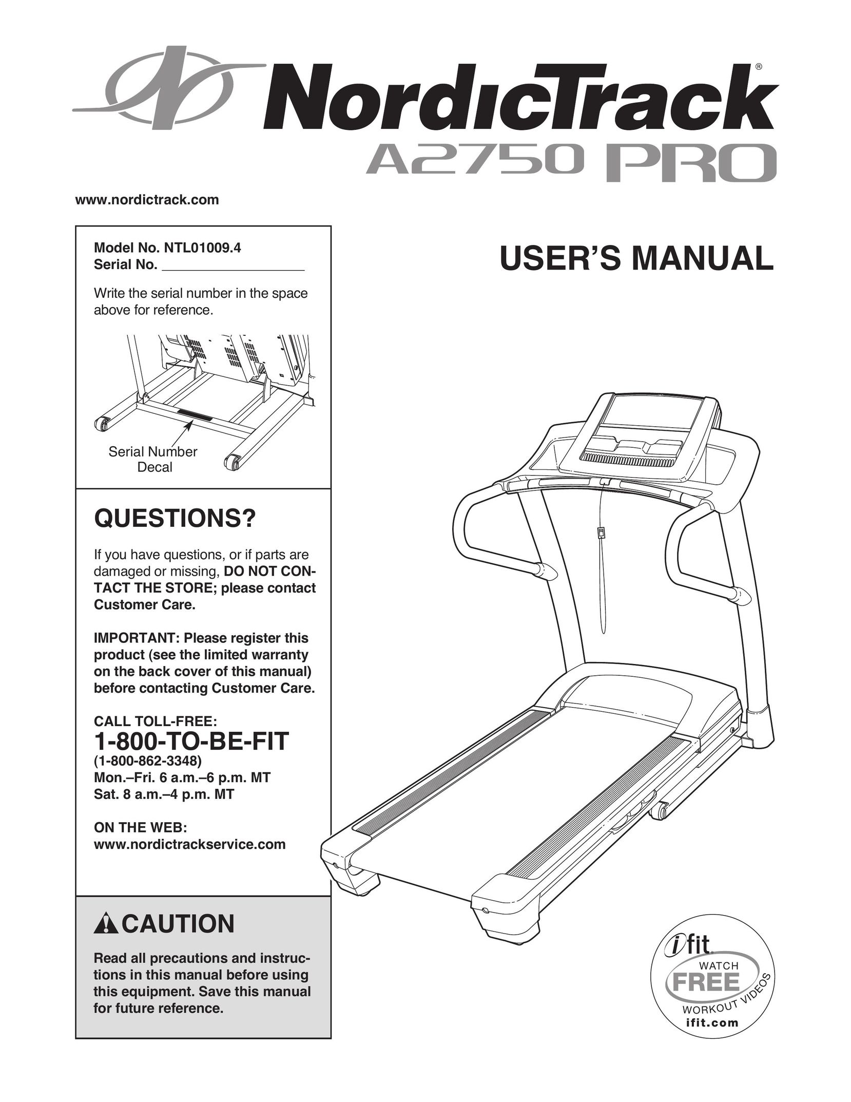 NordicTrack A2750 PRO Treadmill User Manual