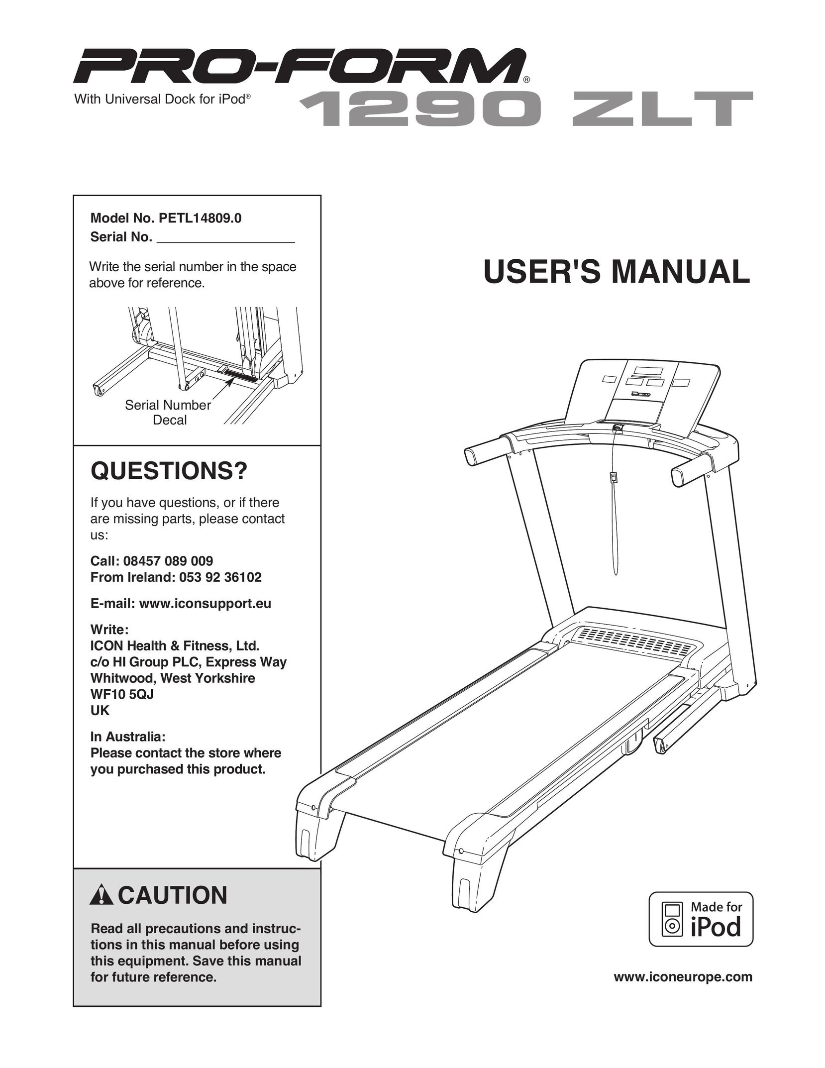 ProForm 1290 zlt Treadmill User Manual