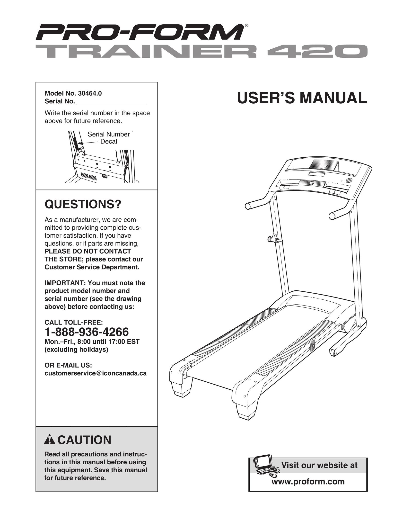 ProForm 30464.0 Treadmill User Manual
