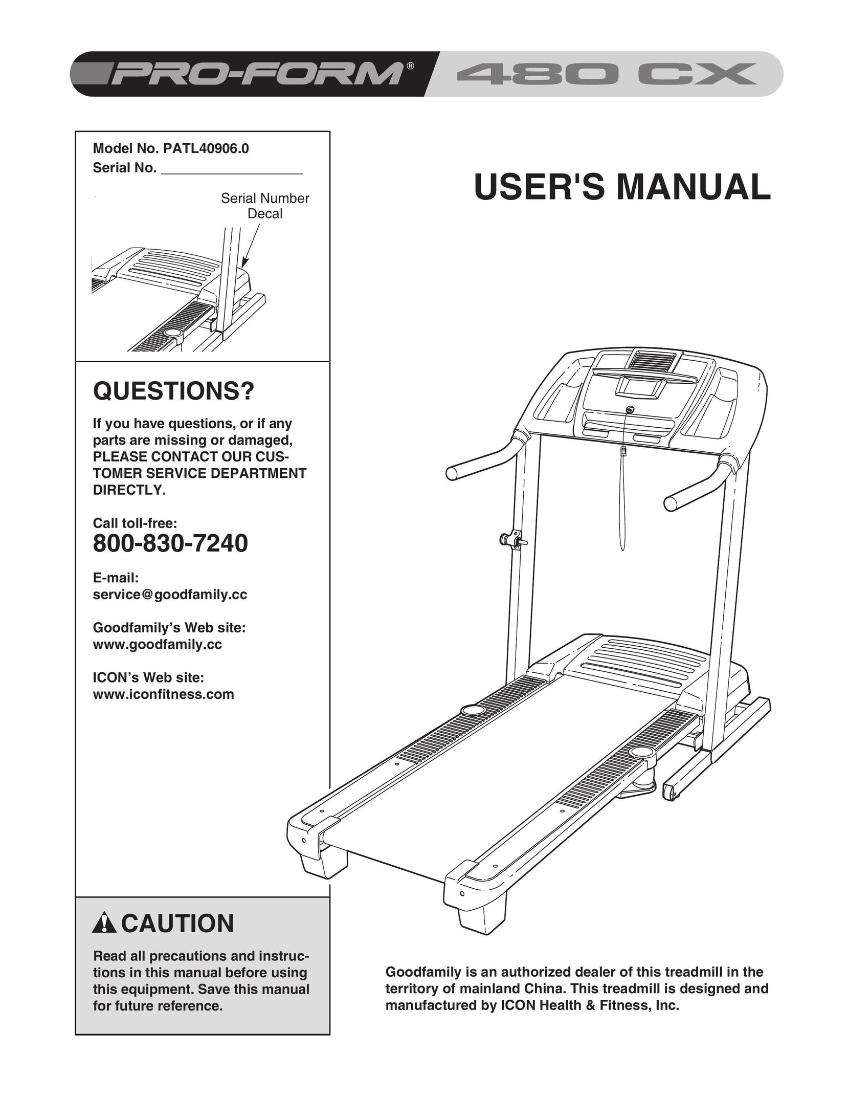 ProForm 480 CX Treadmill User Manual