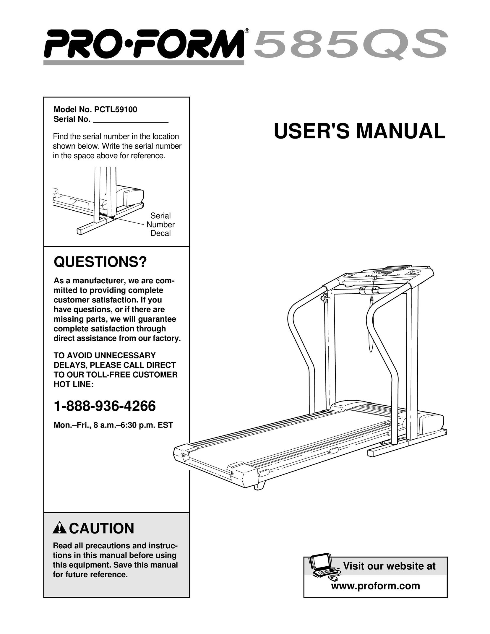 ProForm 585 PI Treadmill User Manual