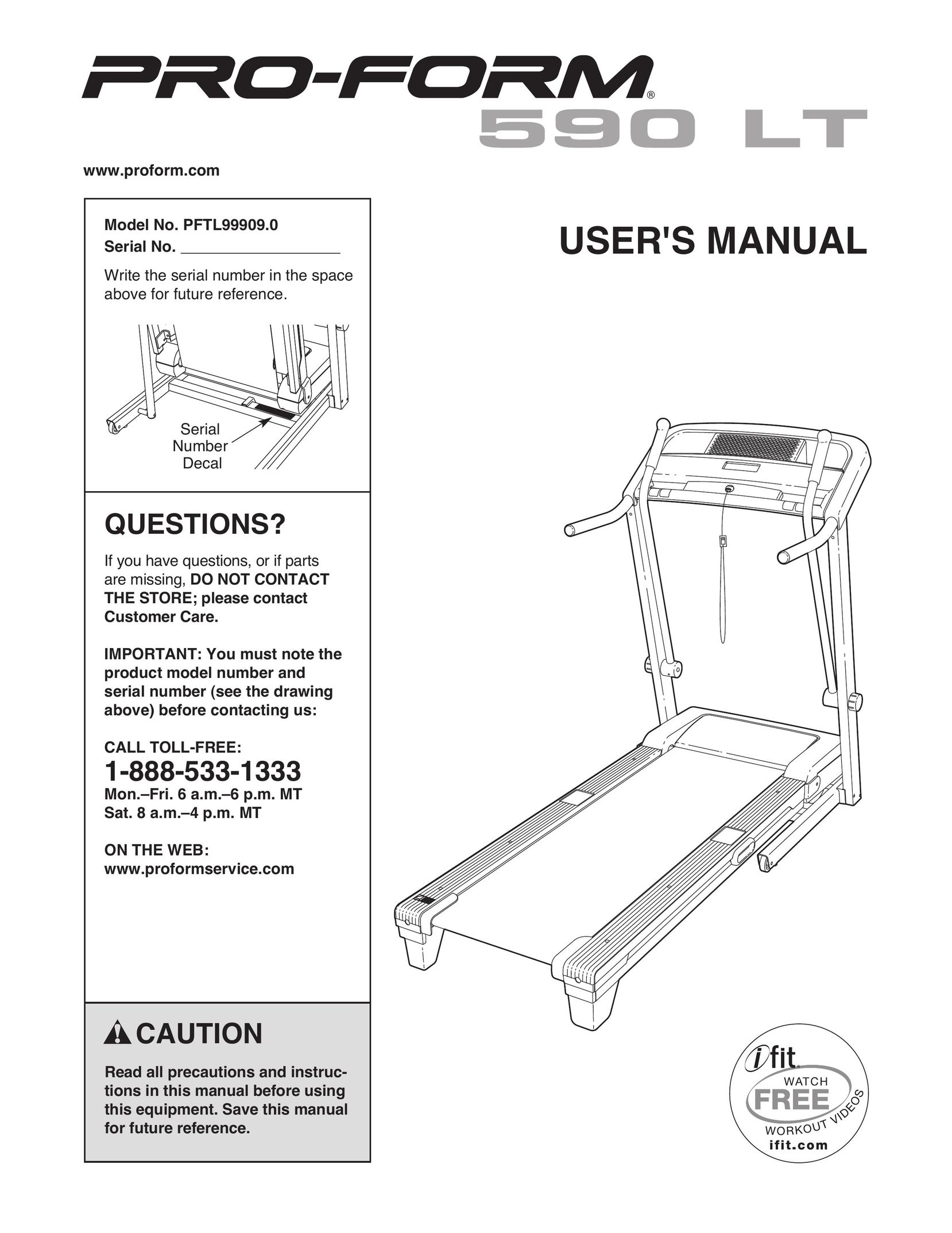 ProForm 590 lt Treadmill User Manual
