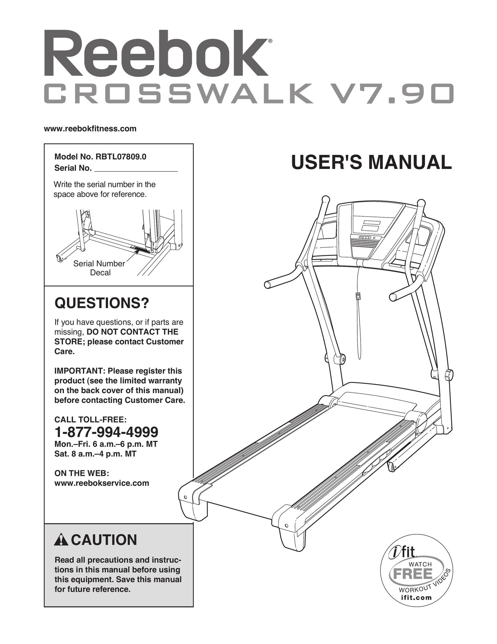 Reebok RBTL07809.0 Treadmill User Manual