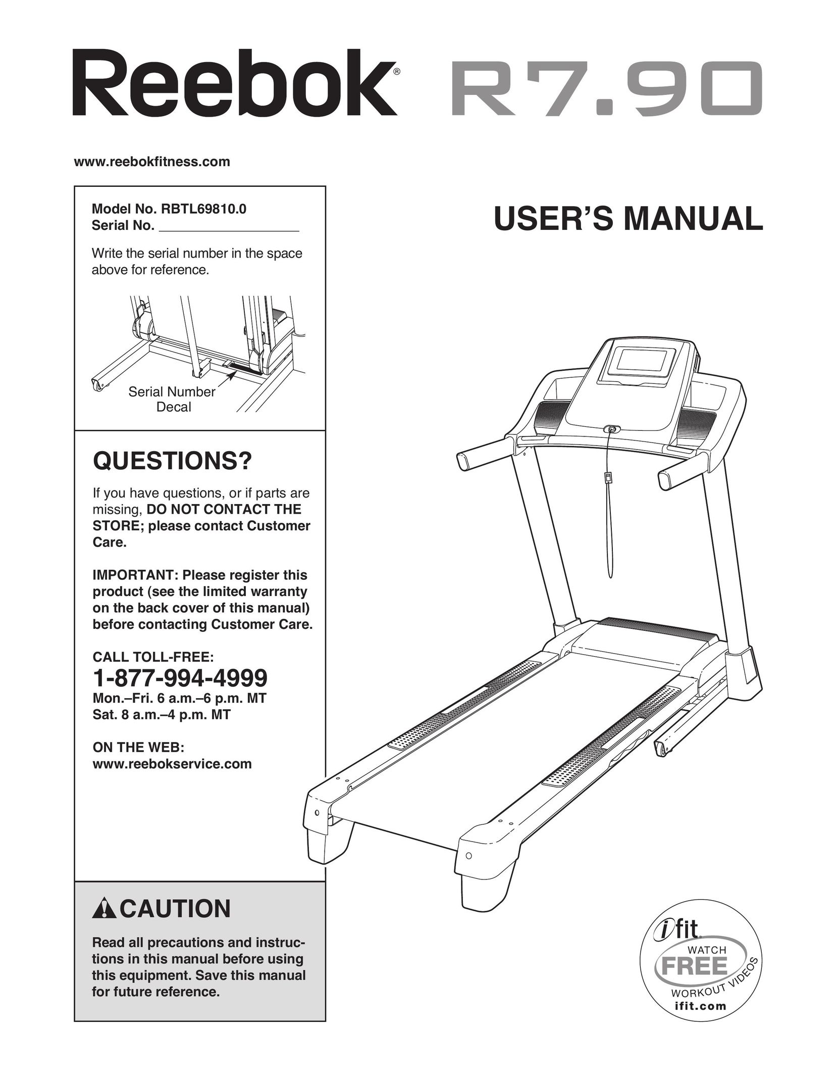 Reebok RBTL69810.0 Treadmill User Manual