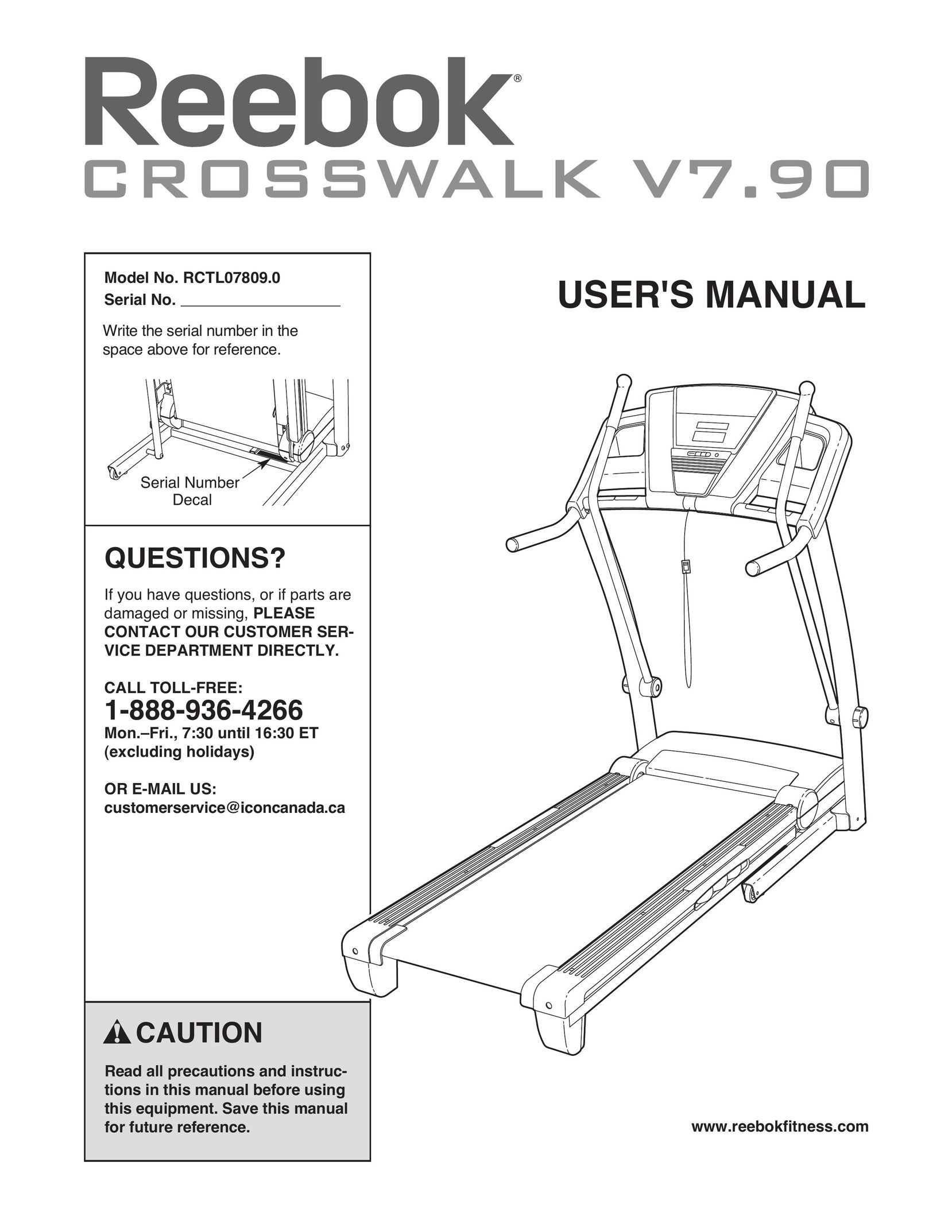Reebok RCTL07809.0 Treadmill User Manual