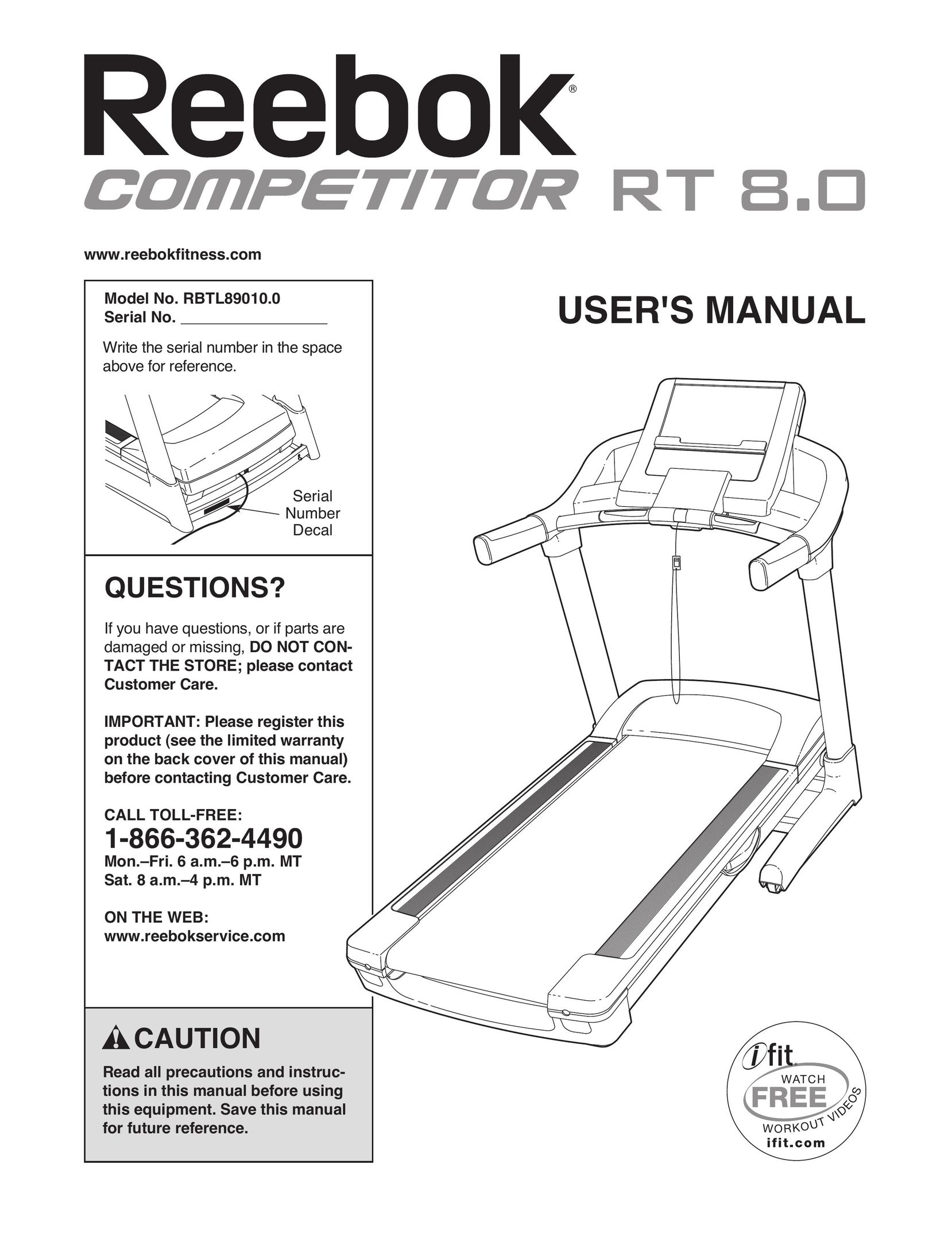 Reebok RT 8.0 Treadmill User Manual