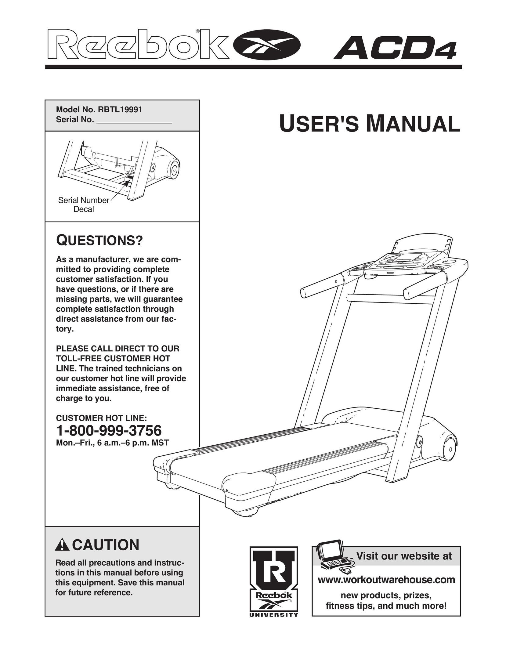 Reebok Fitness ACD 4 Treadmill User Manual