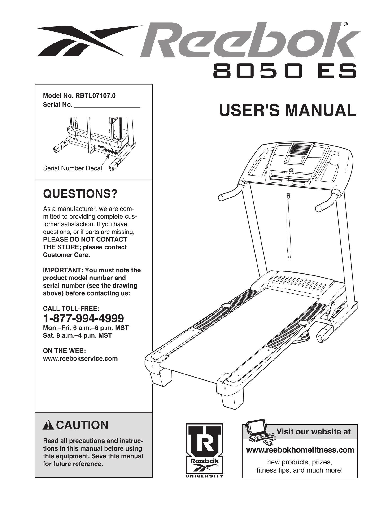 Reebok Fitness RBTL07107.0 Treadmill User Manual