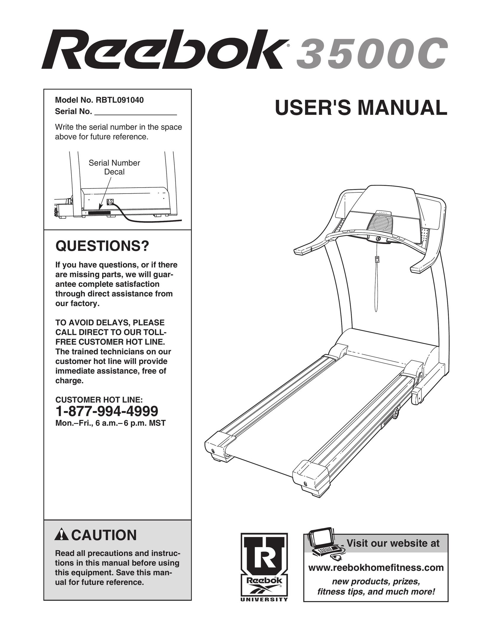 Reebok Fitness RBTL091040 Treadmill User Manual