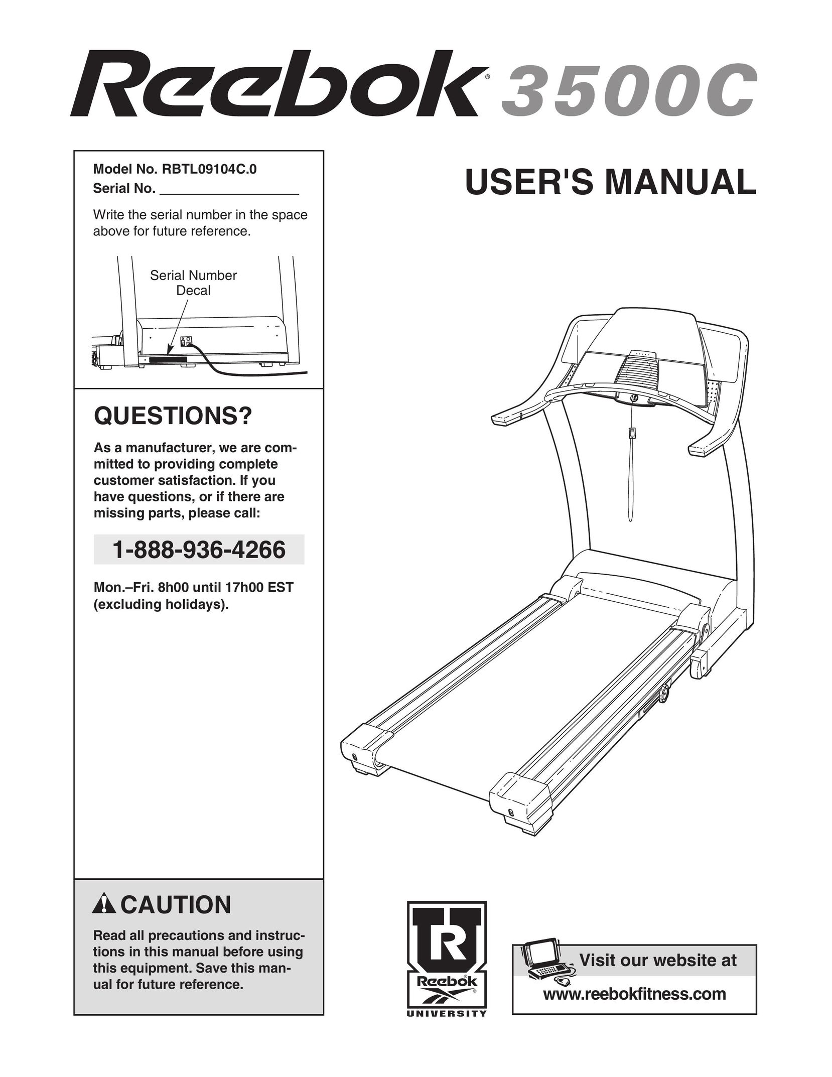 Reebok Fitness RBTL09104C.0 Treadmill User Manual