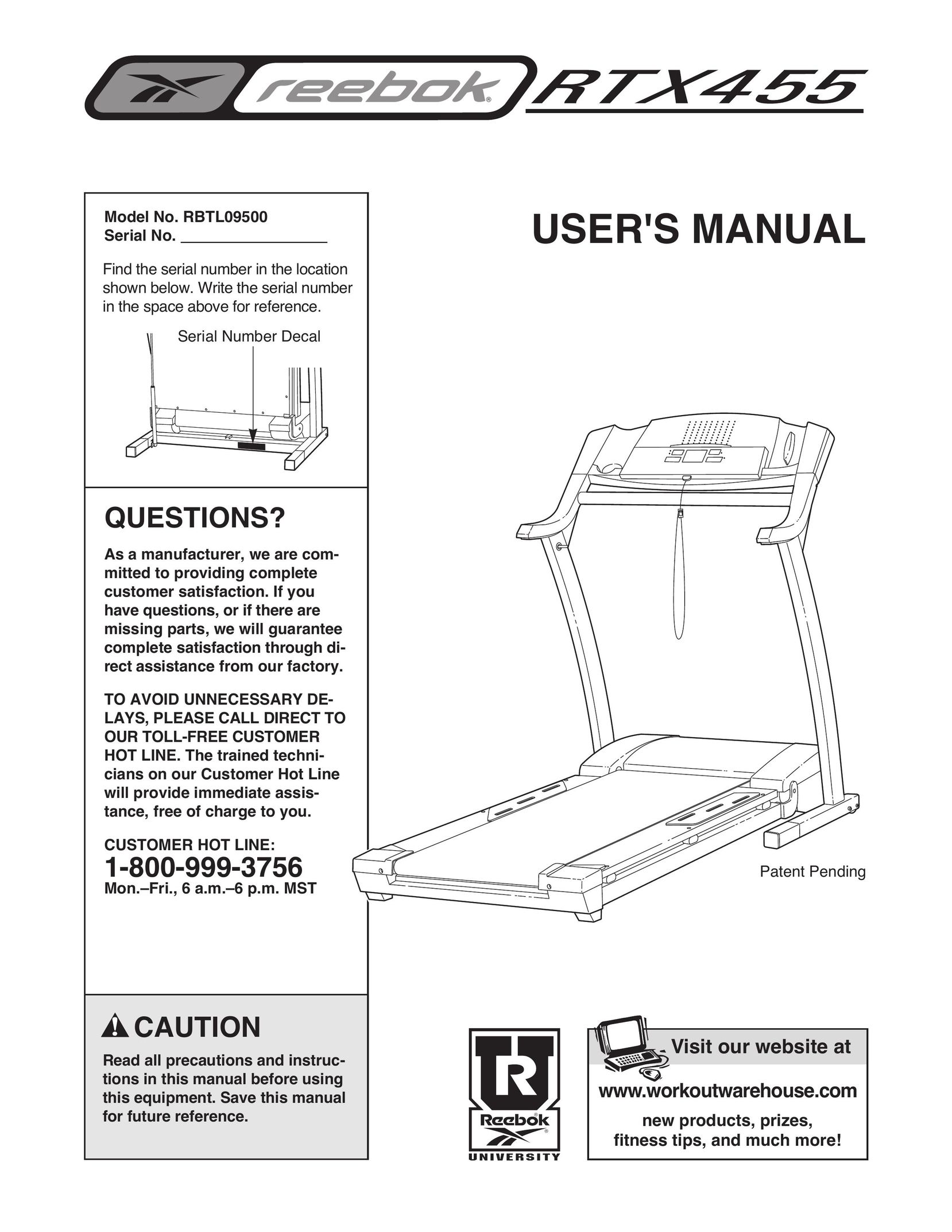Reebok Fitness RBTL09500 Treadmill User Manual