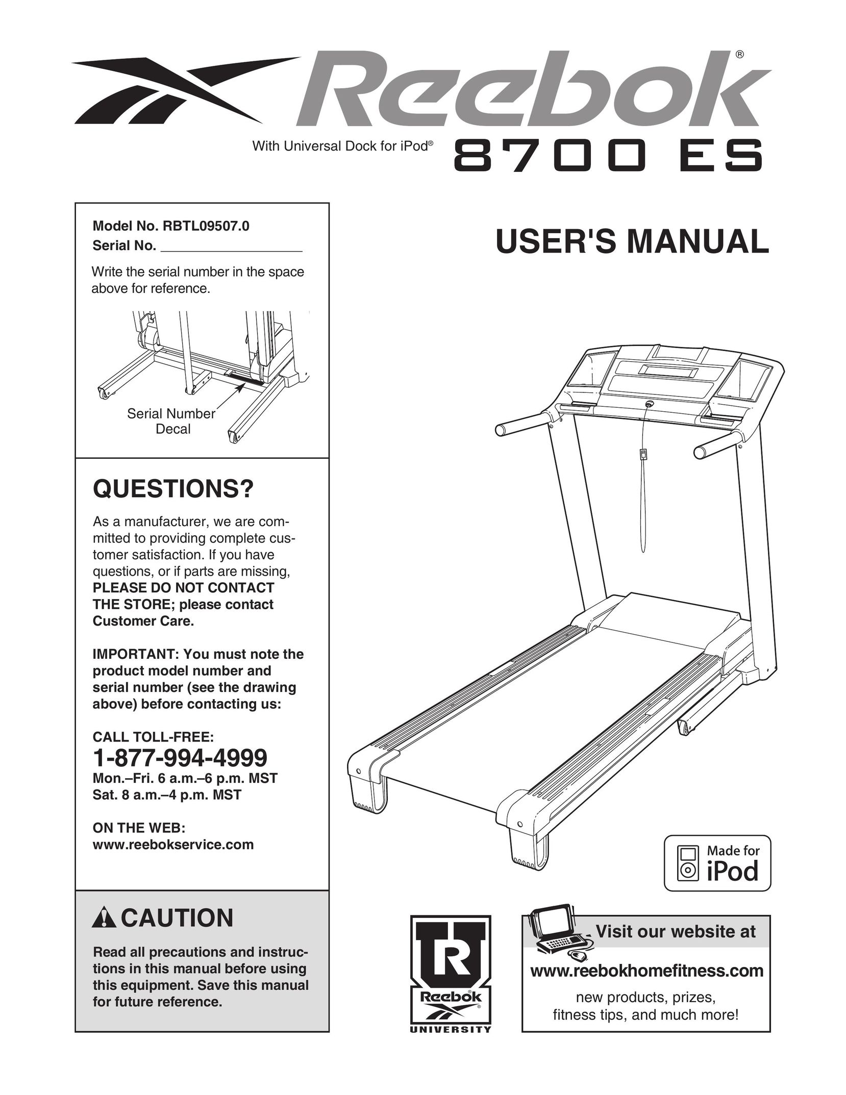 Reebok Fitness RBTL09507.0 Treadmill User Manual