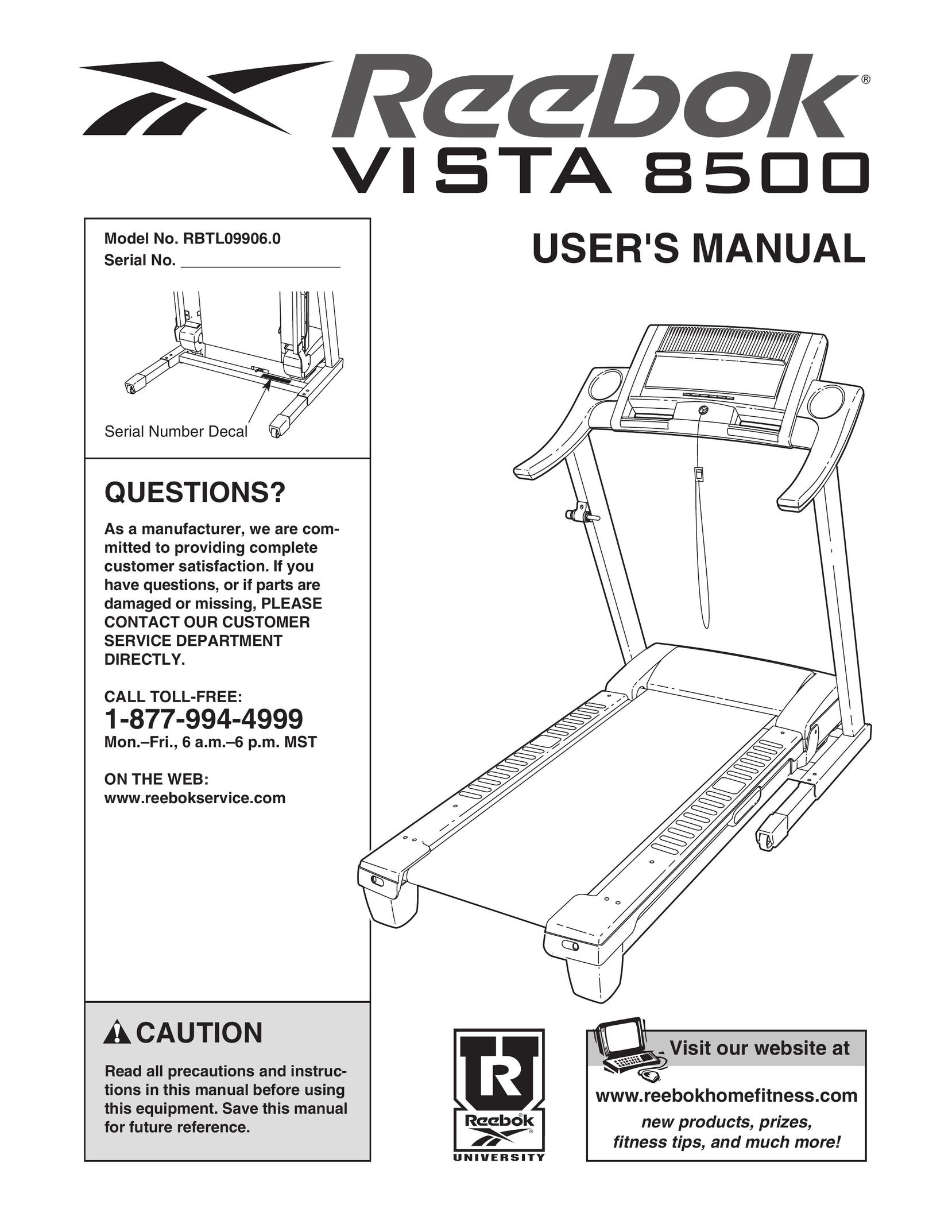 Reebok Fitness RBTL09906.0 Treadmill User Manual