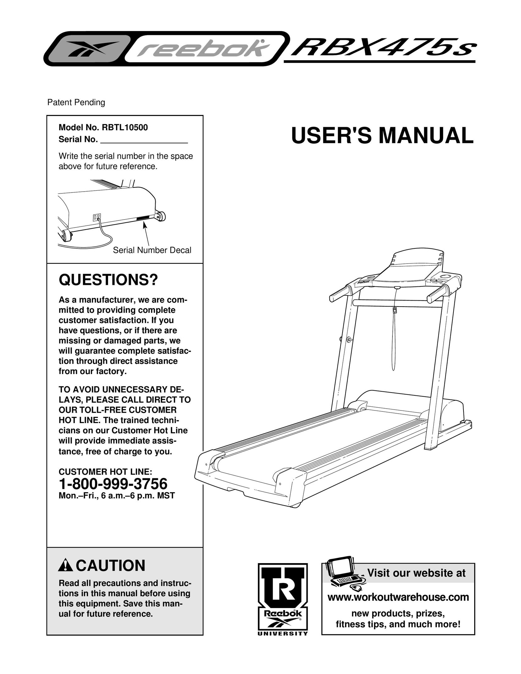 Reebok Fitness RBTL10500 Treadmill User Manual