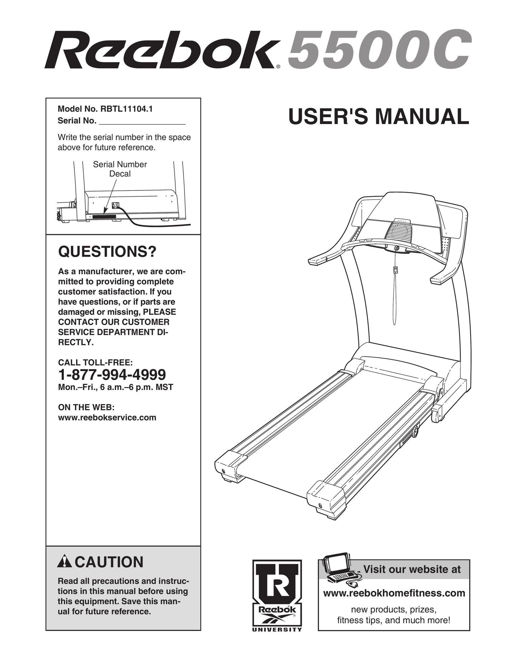 Reebok Fitness RBTL11104.1 Treadmill User Manual