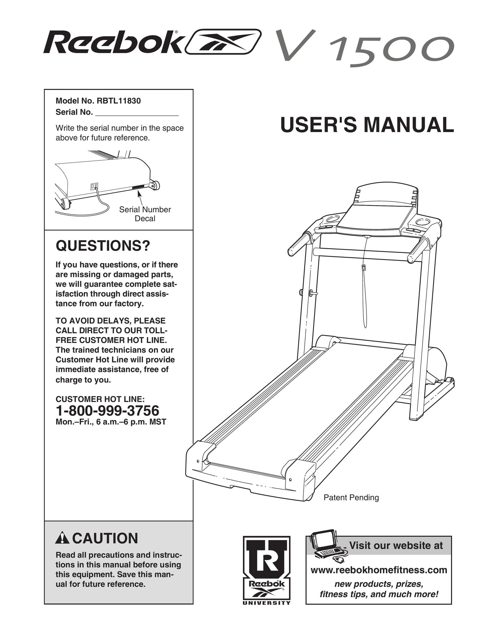 Reebok Fitness RBTL11830 Treadmill User Manual