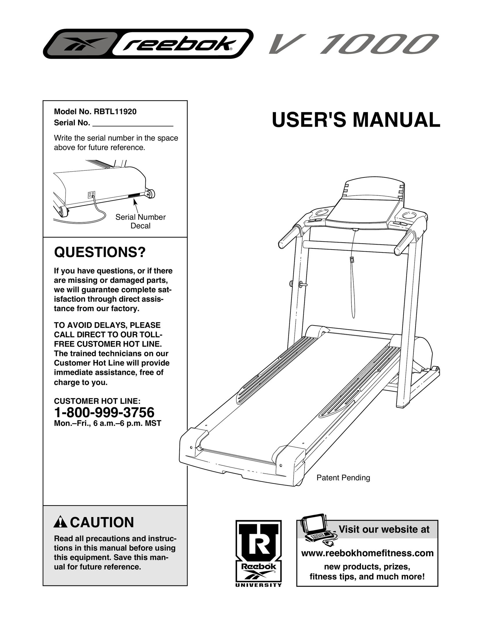 Reebok Fitness RBTL11920 Treadmill User Manual