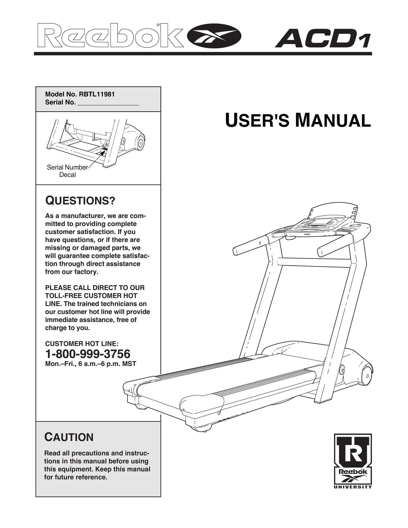 Reebok Fitness RBTL11981 Treadmill User Manual