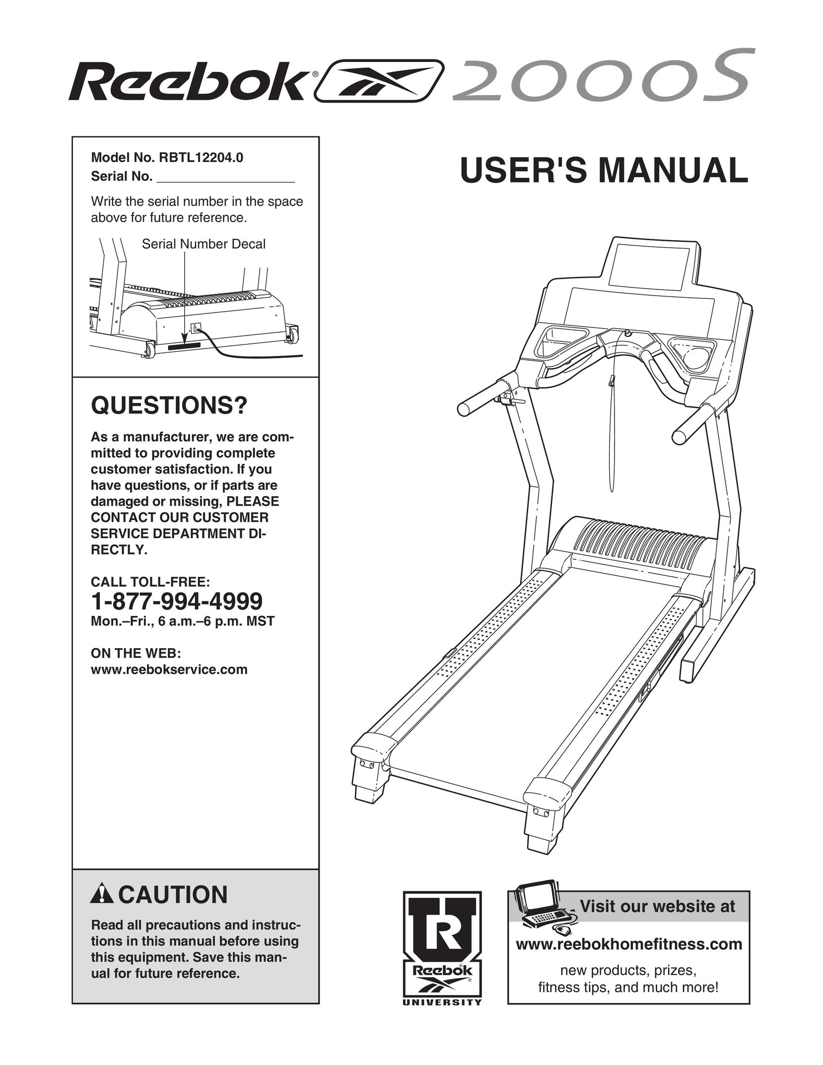 Reebok Fitness RBTL12204.0 Treadmill User Manual