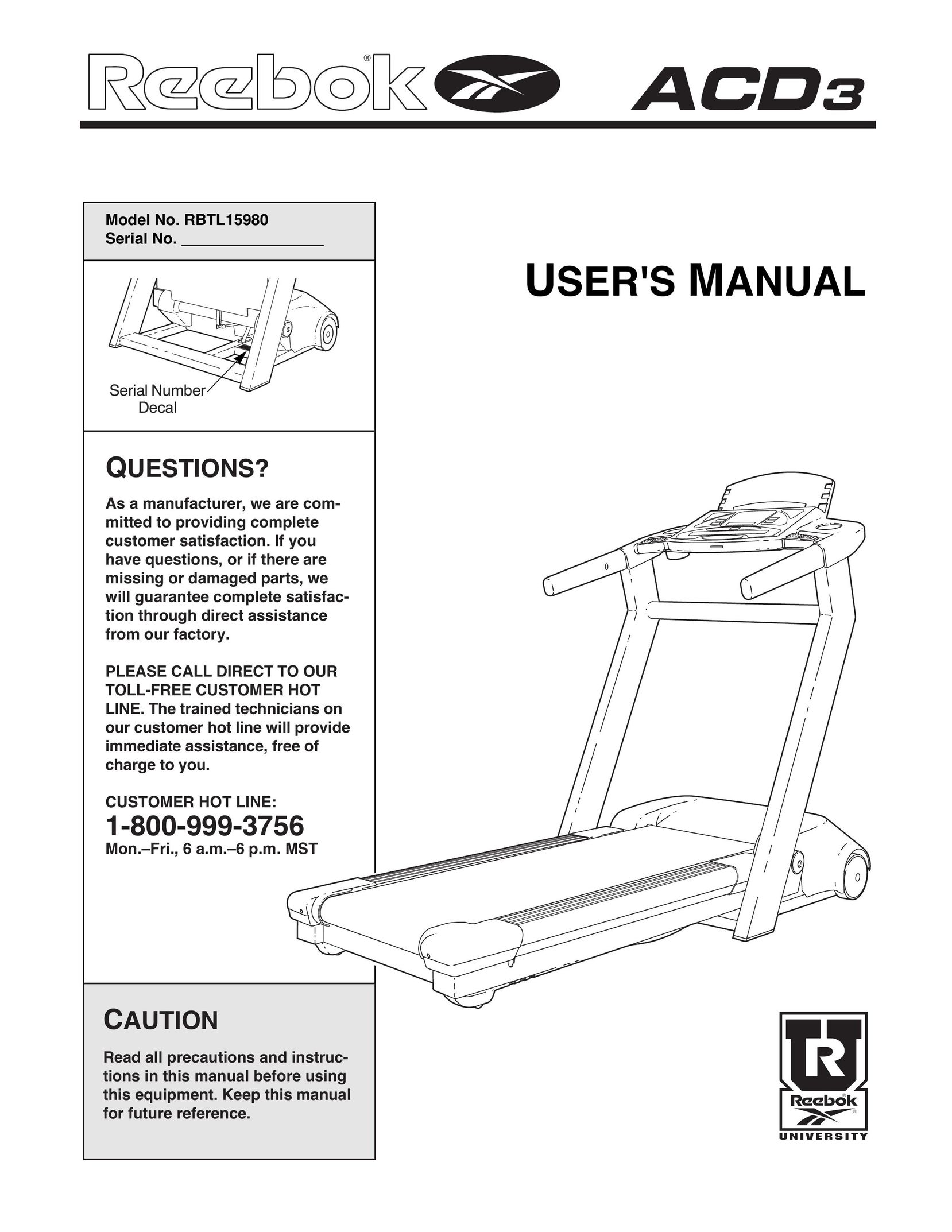 Reebok Fitness RBTL15980 Treadmill User Manual