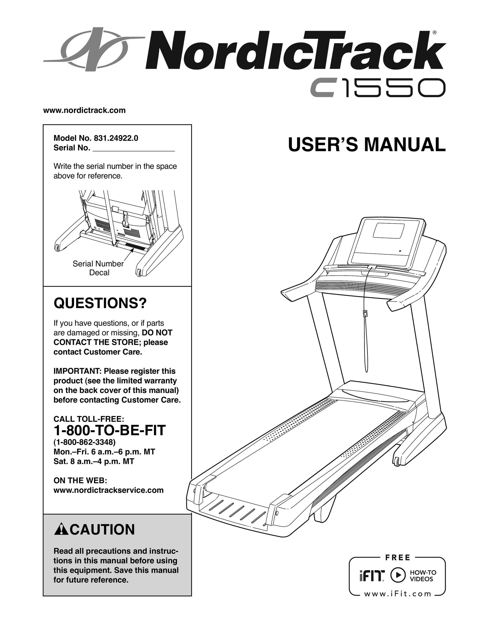 Sears 831.24922.0 Treadmill User Manual