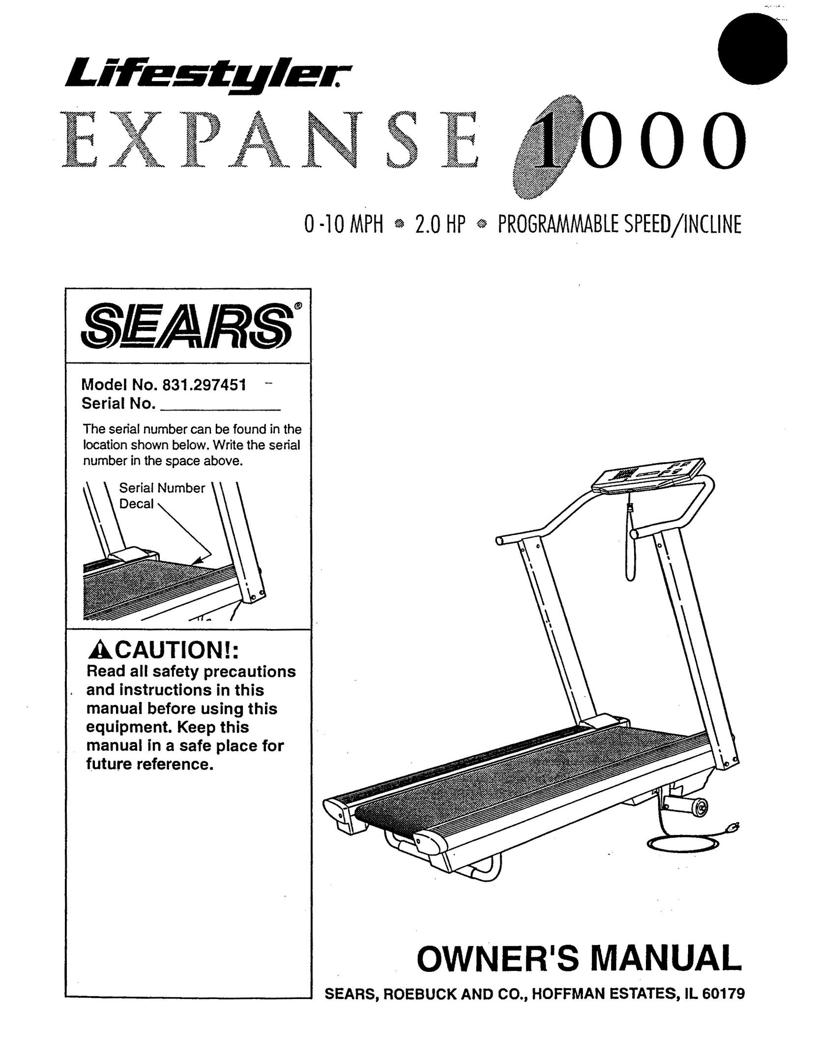 Sears 831.297451 Treadmill User Manual