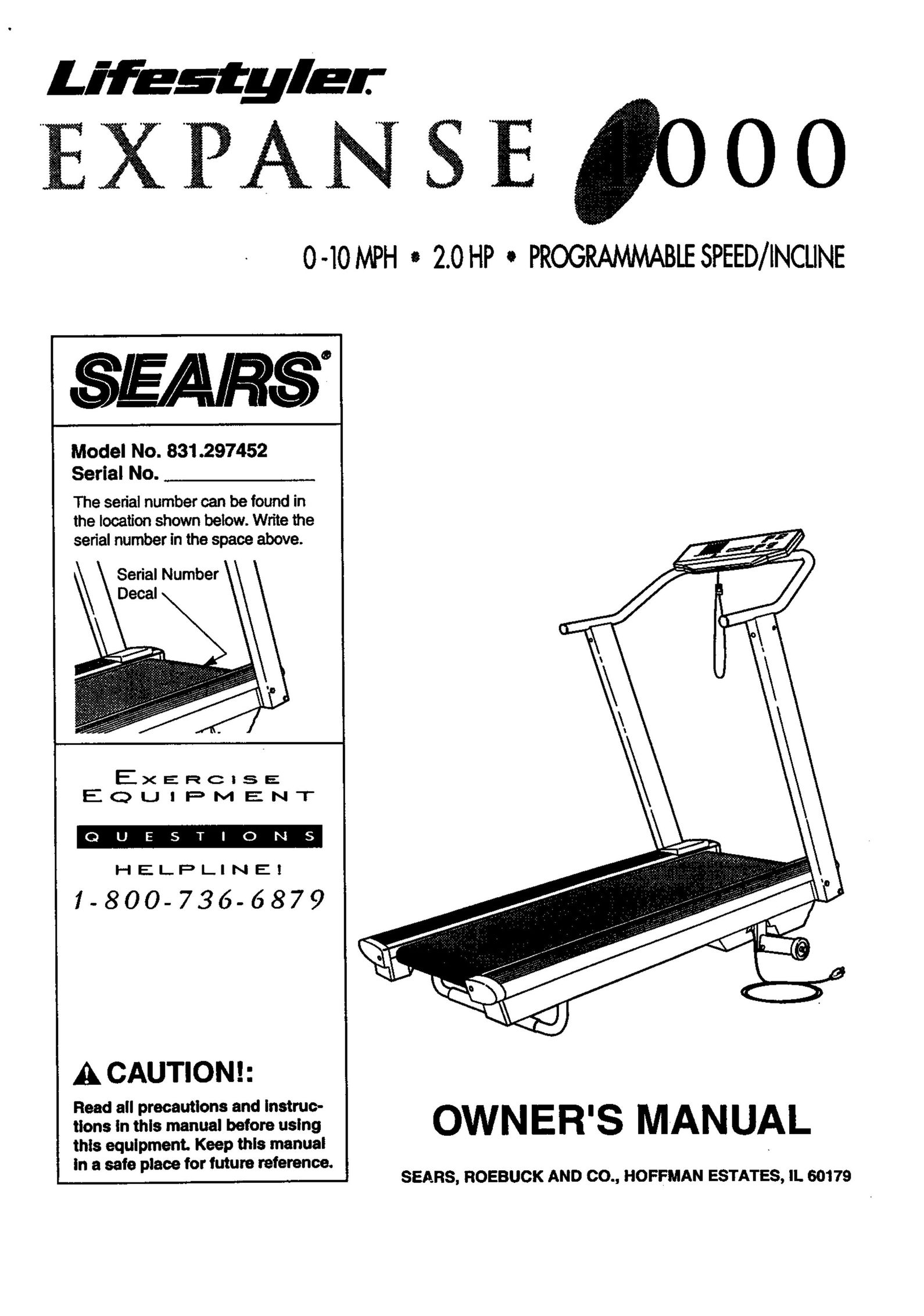 Sears 831.297452 Treadmill User Manual