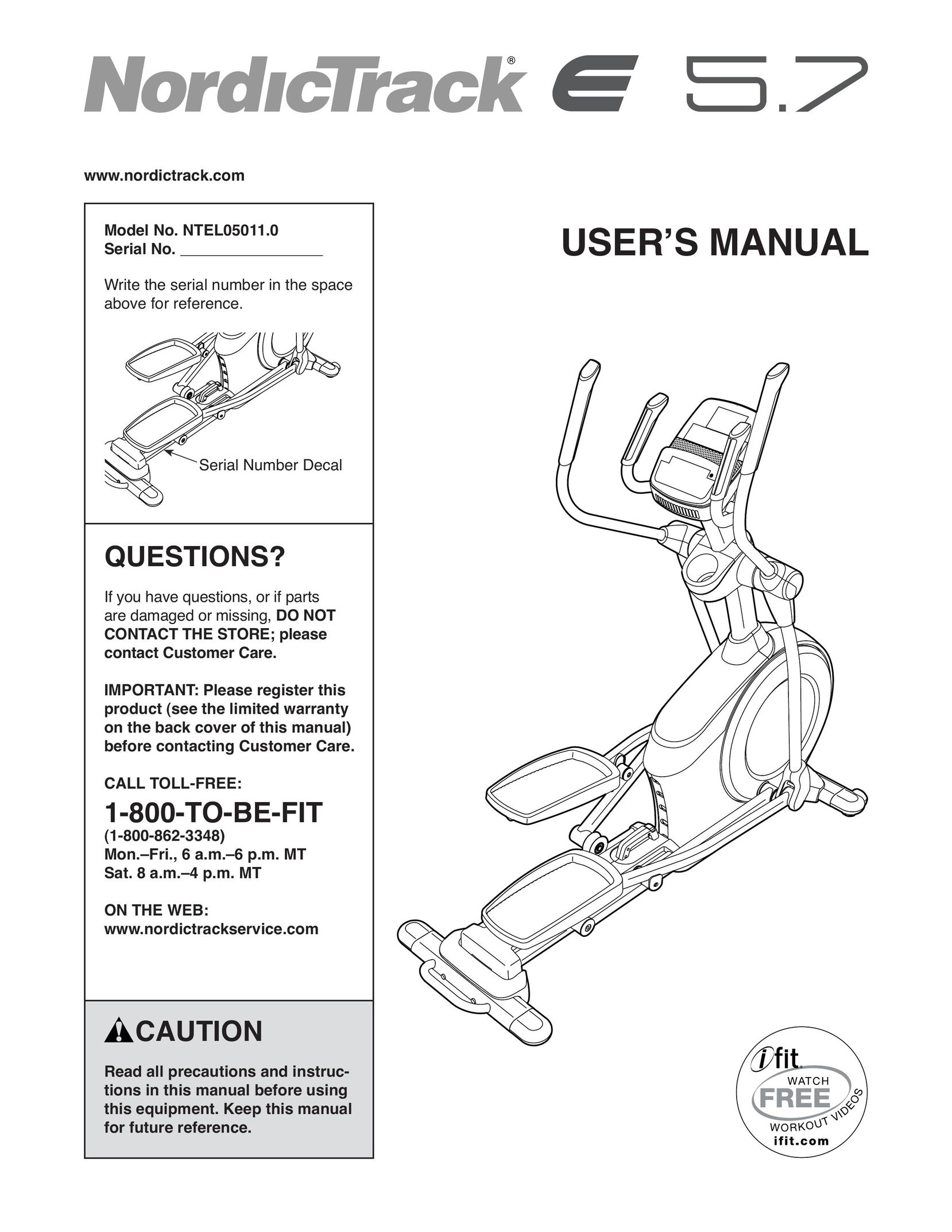 Sears NTEL05011.0 Treadmill User Manual