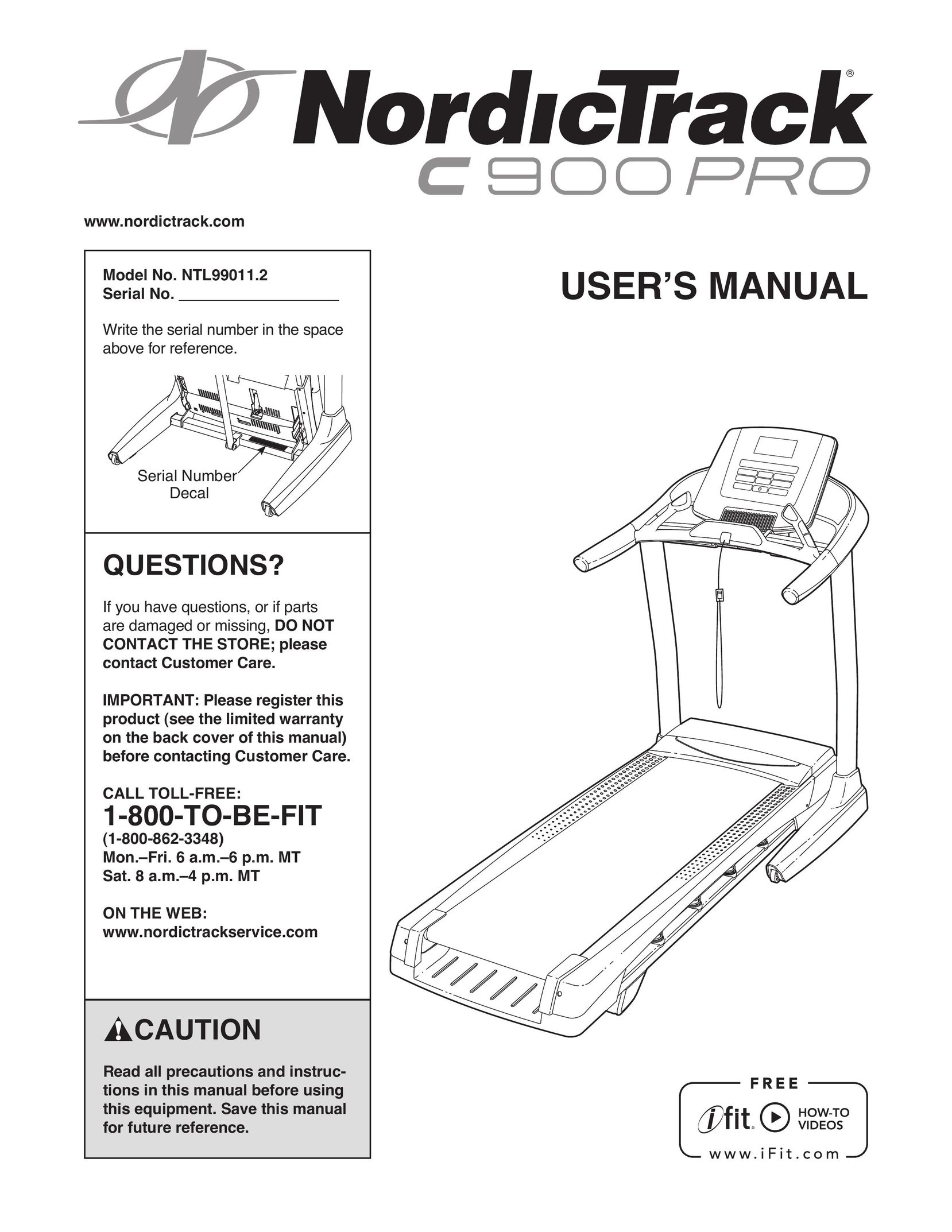 Sears NTL99011.2 Treadmill User Manual