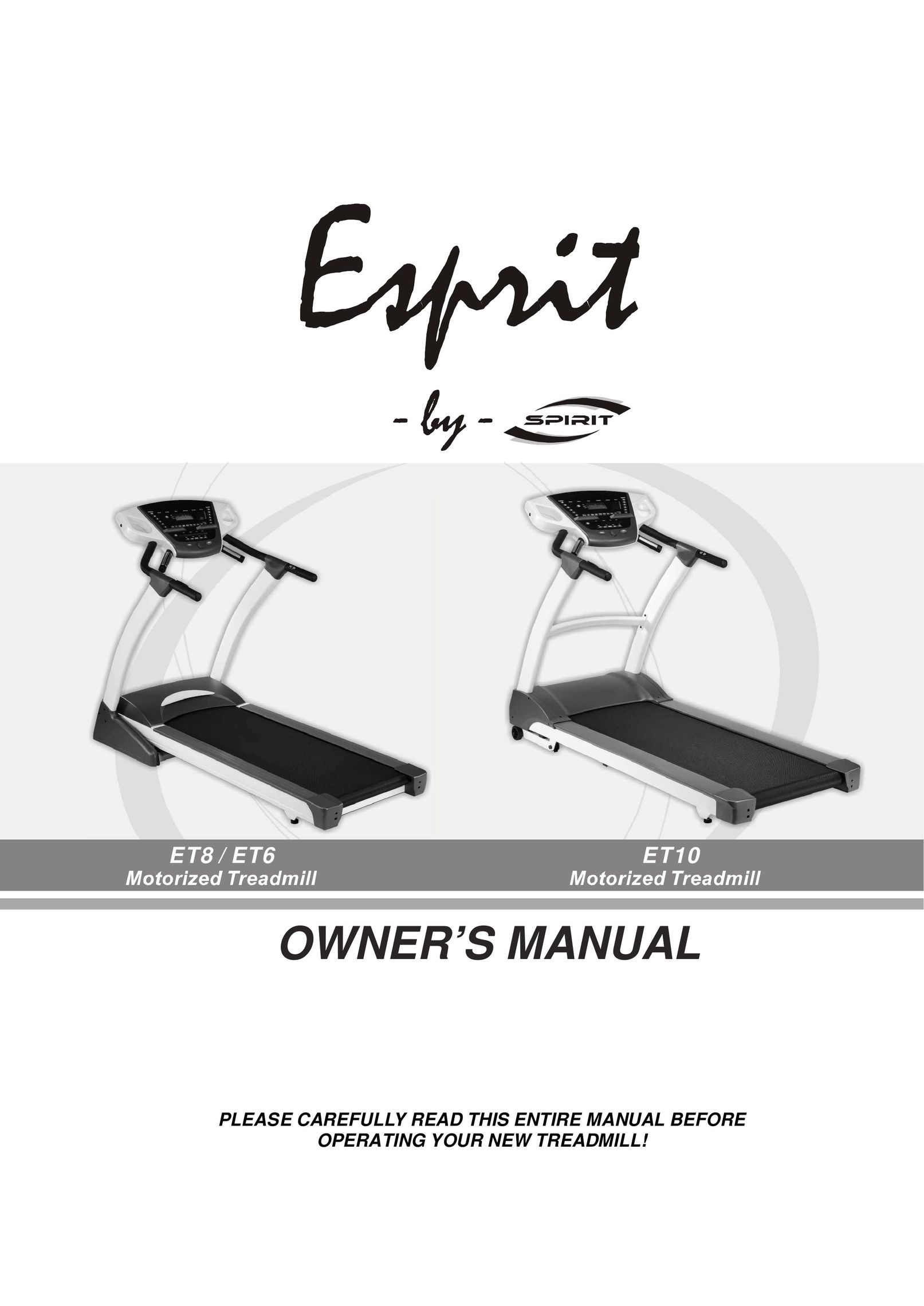 Spirit ET10 Treadmill User Manual