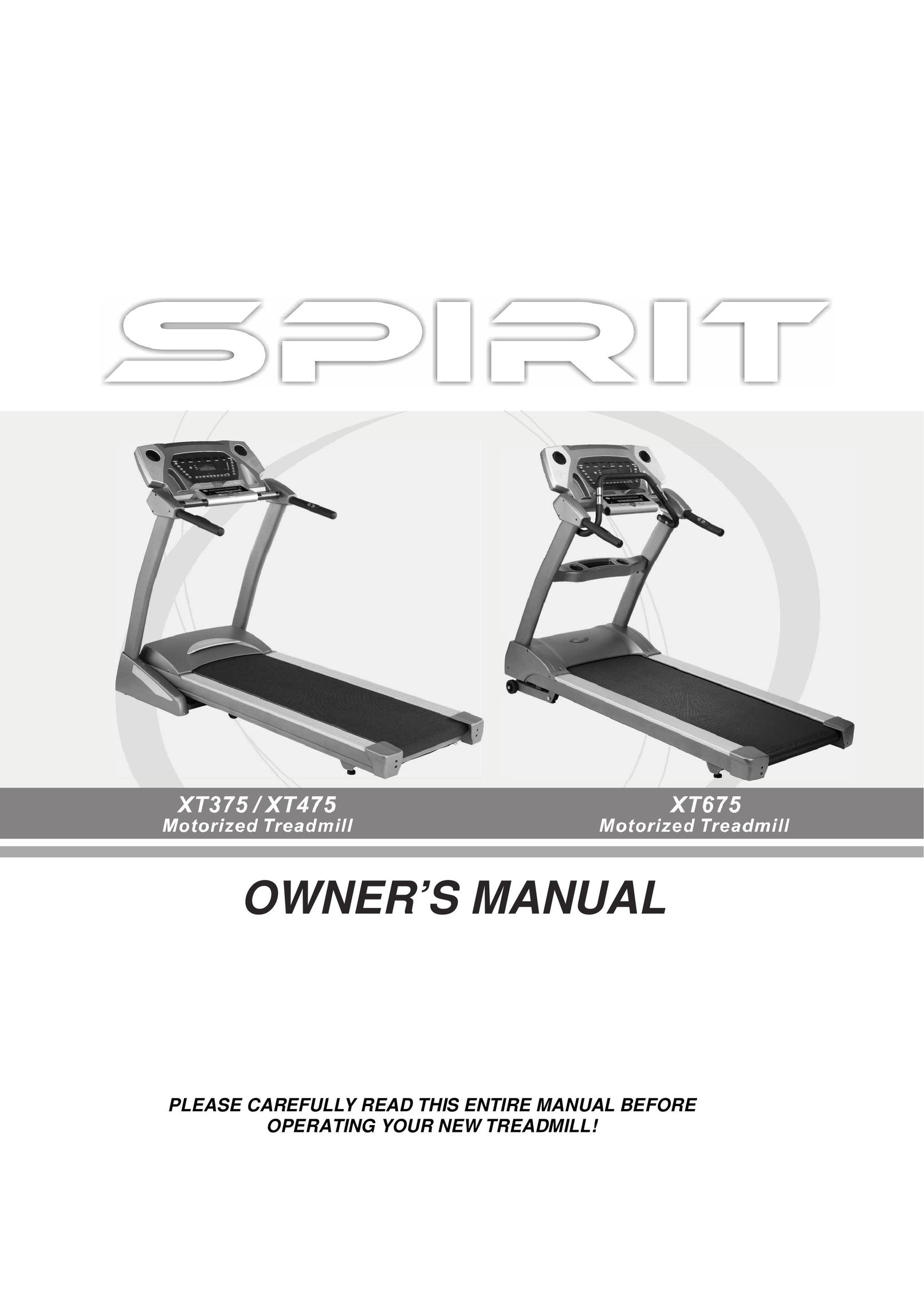Spirit XT375 Treadmill User Manual