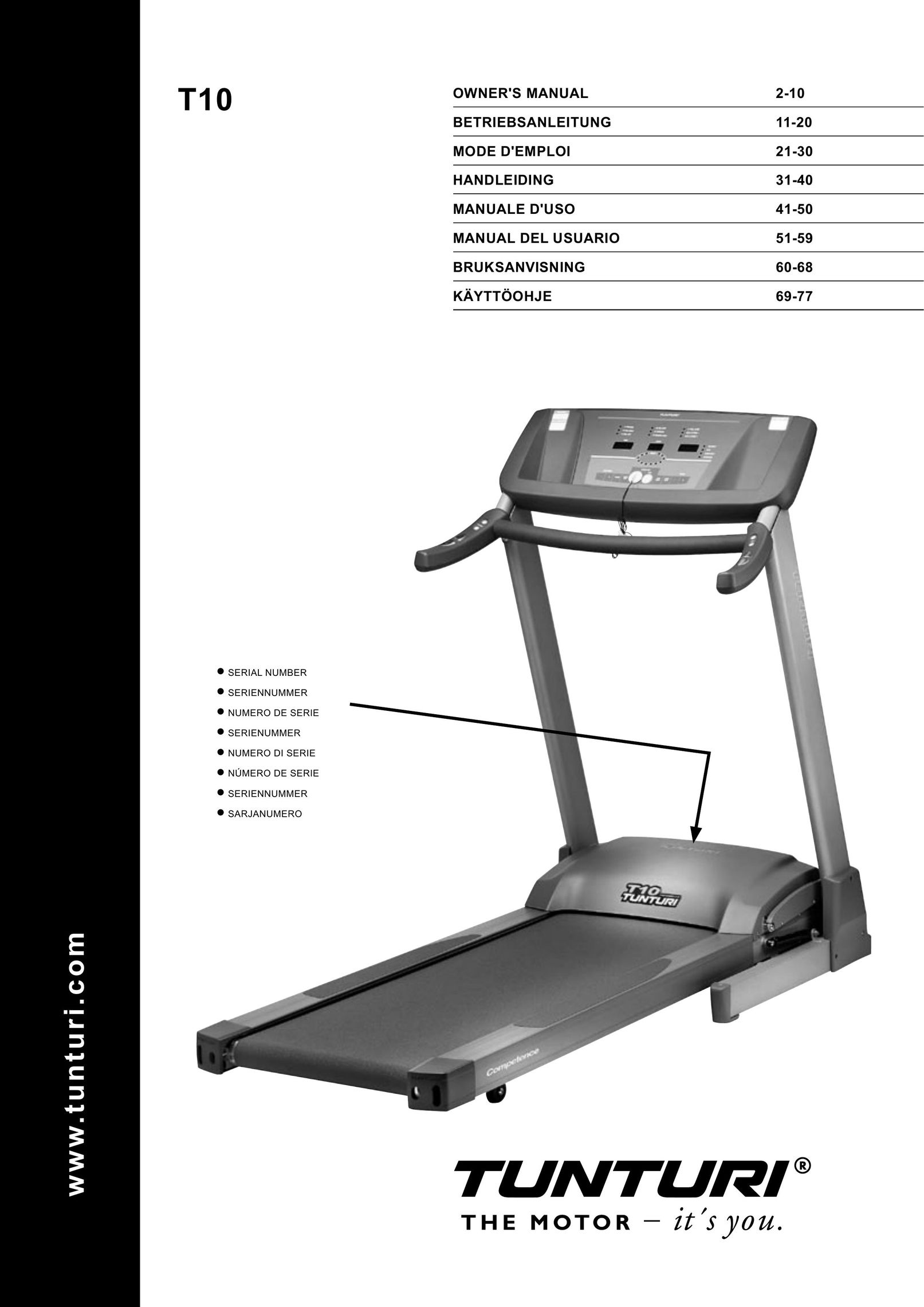 Tunturi T10 Treadmill User Manual