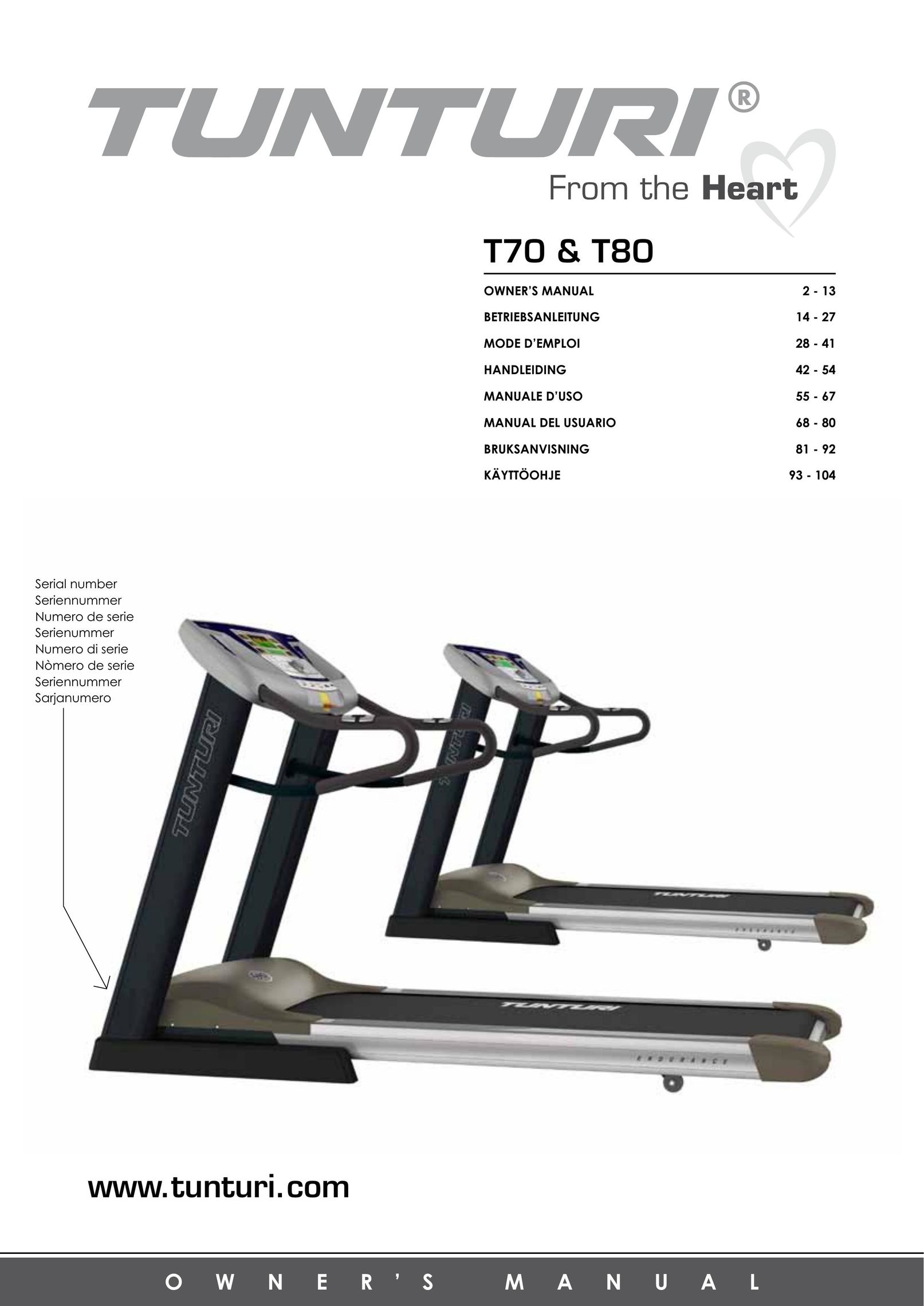 Tunturi T70 Treadmill User Manual