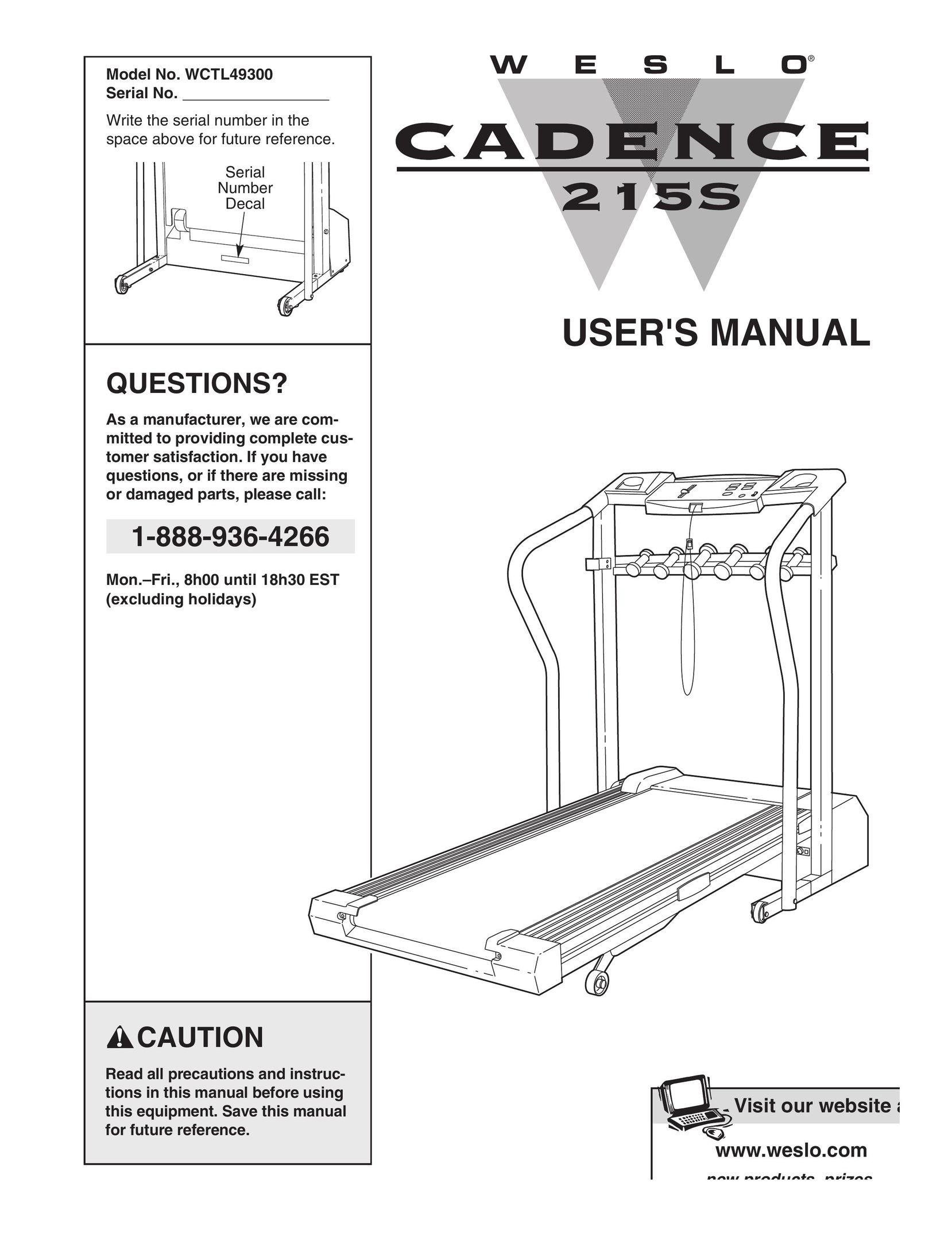Weslo 215S Treadmill User Manual