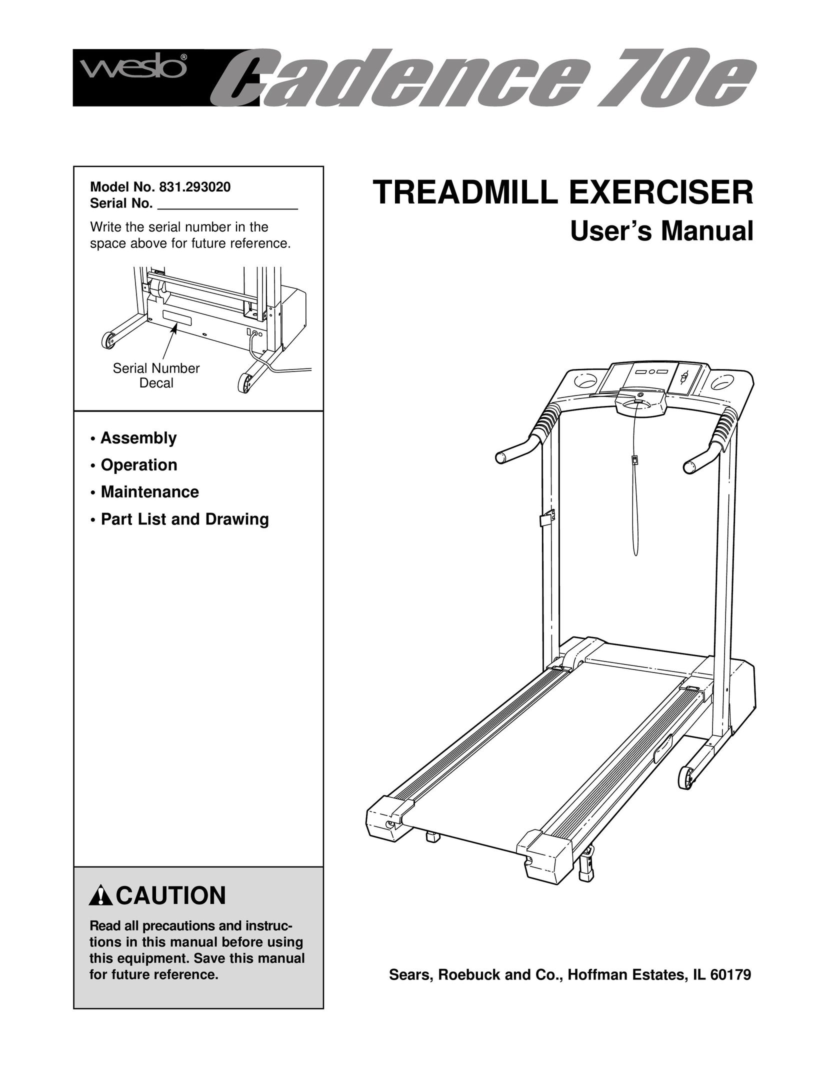 Weslo 831.293020 Treadmill User Manual