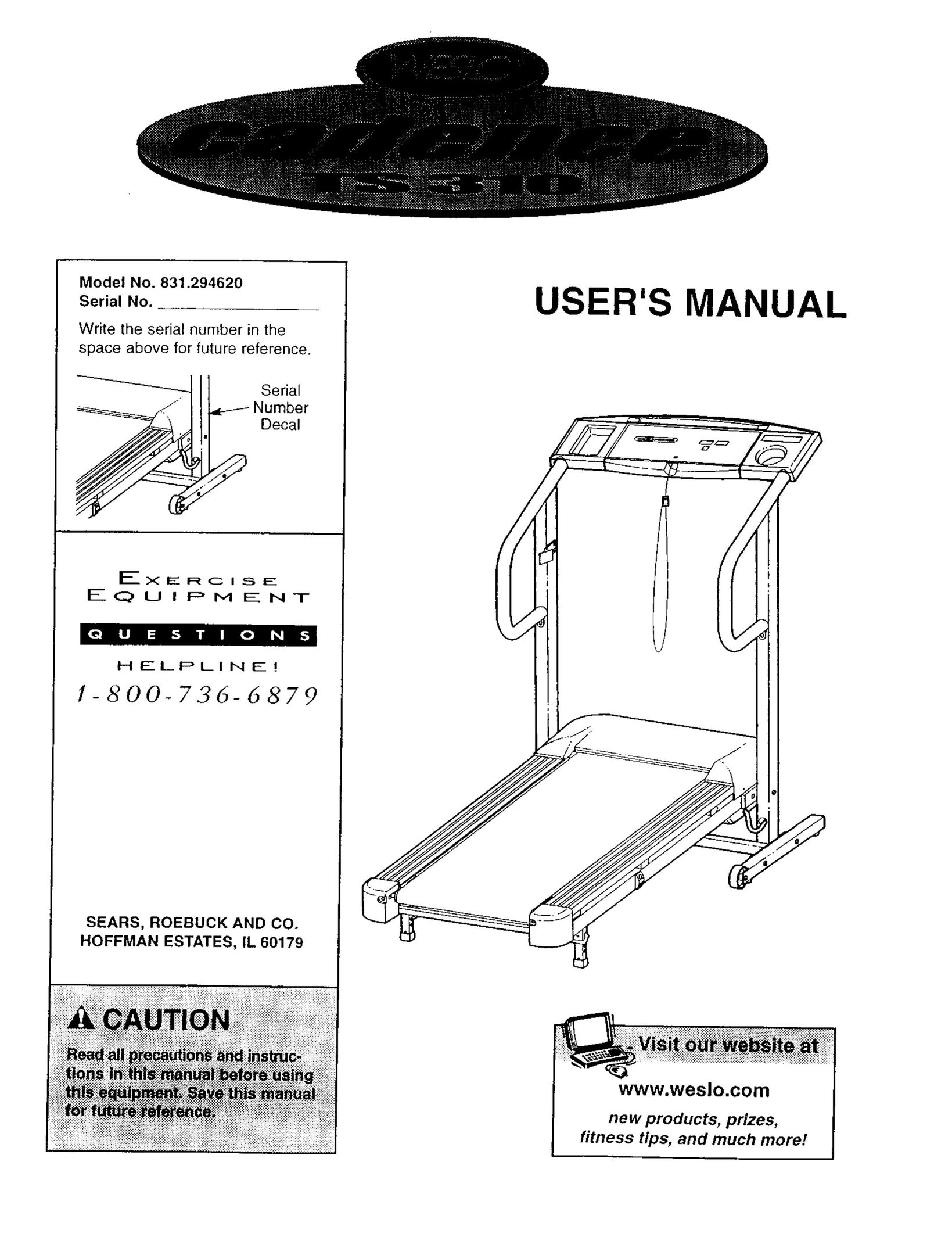 Weslo 831.29462 Treadmill User Manual