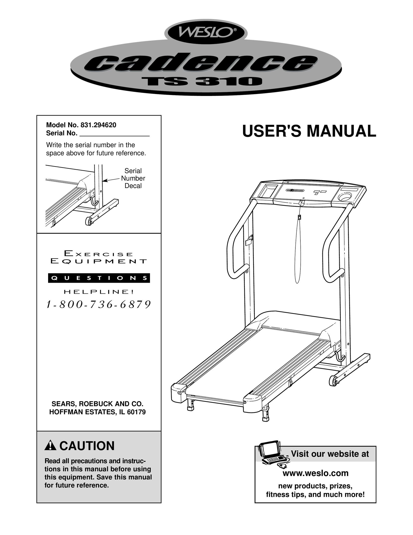 Weslo 831.294620 Treadmill User Manual