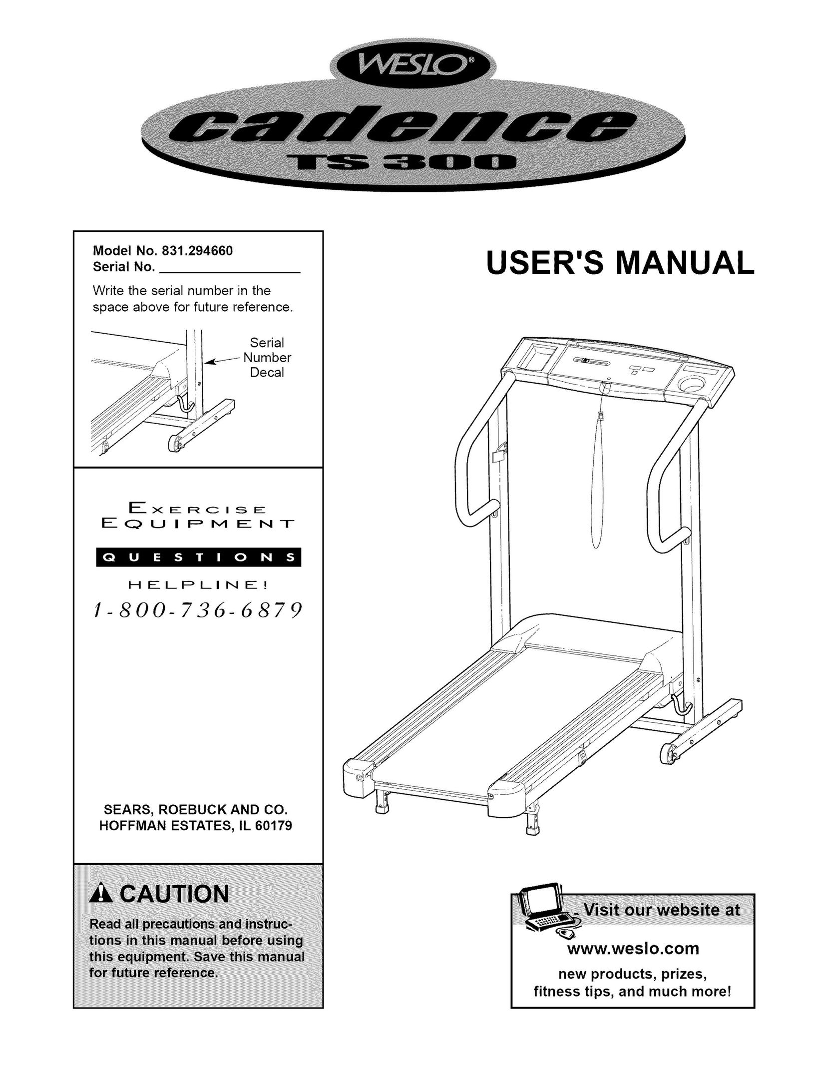 Weslo 831.29466 Treadmill User Manual