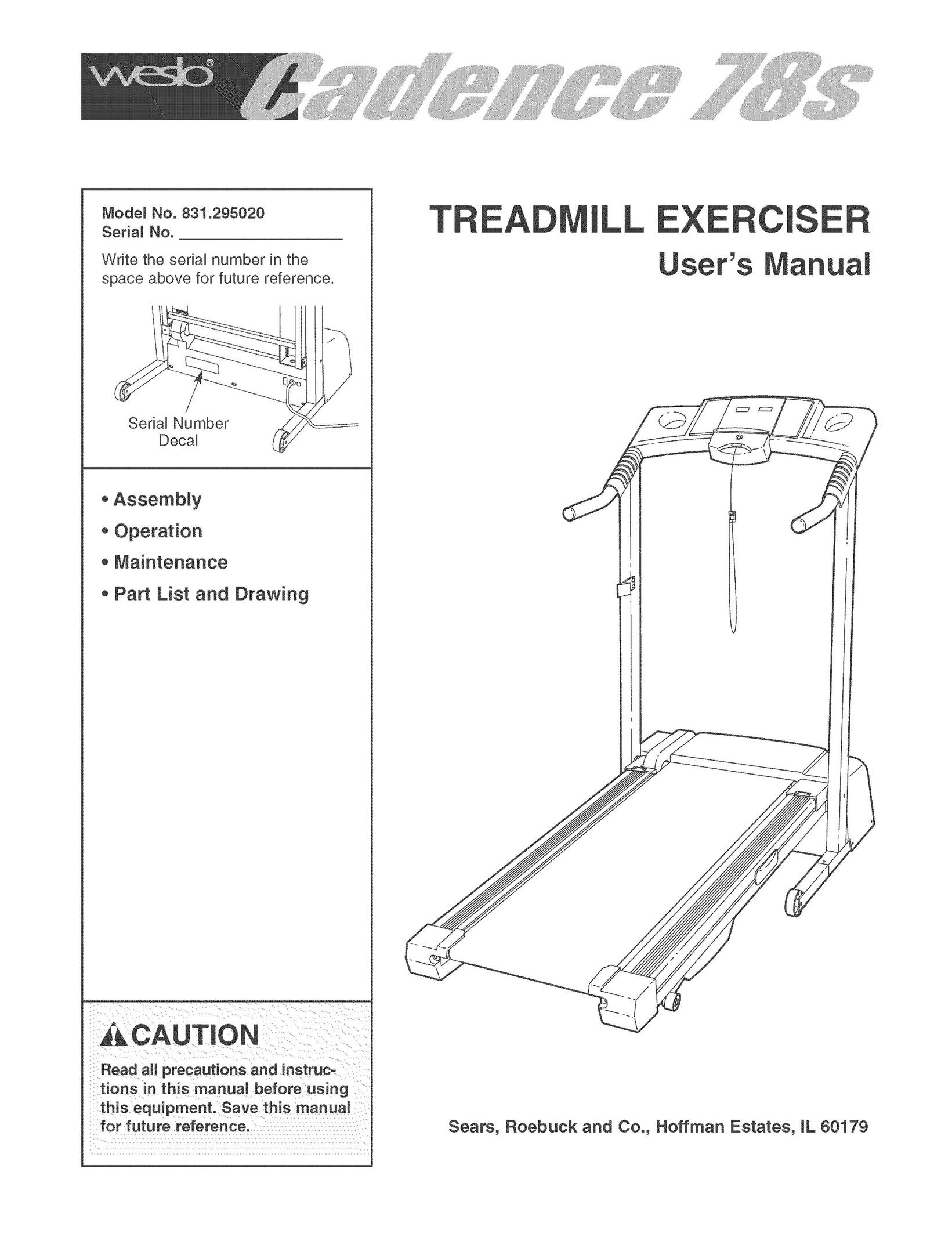 Weslo 831.29502 Treadmill User Manual