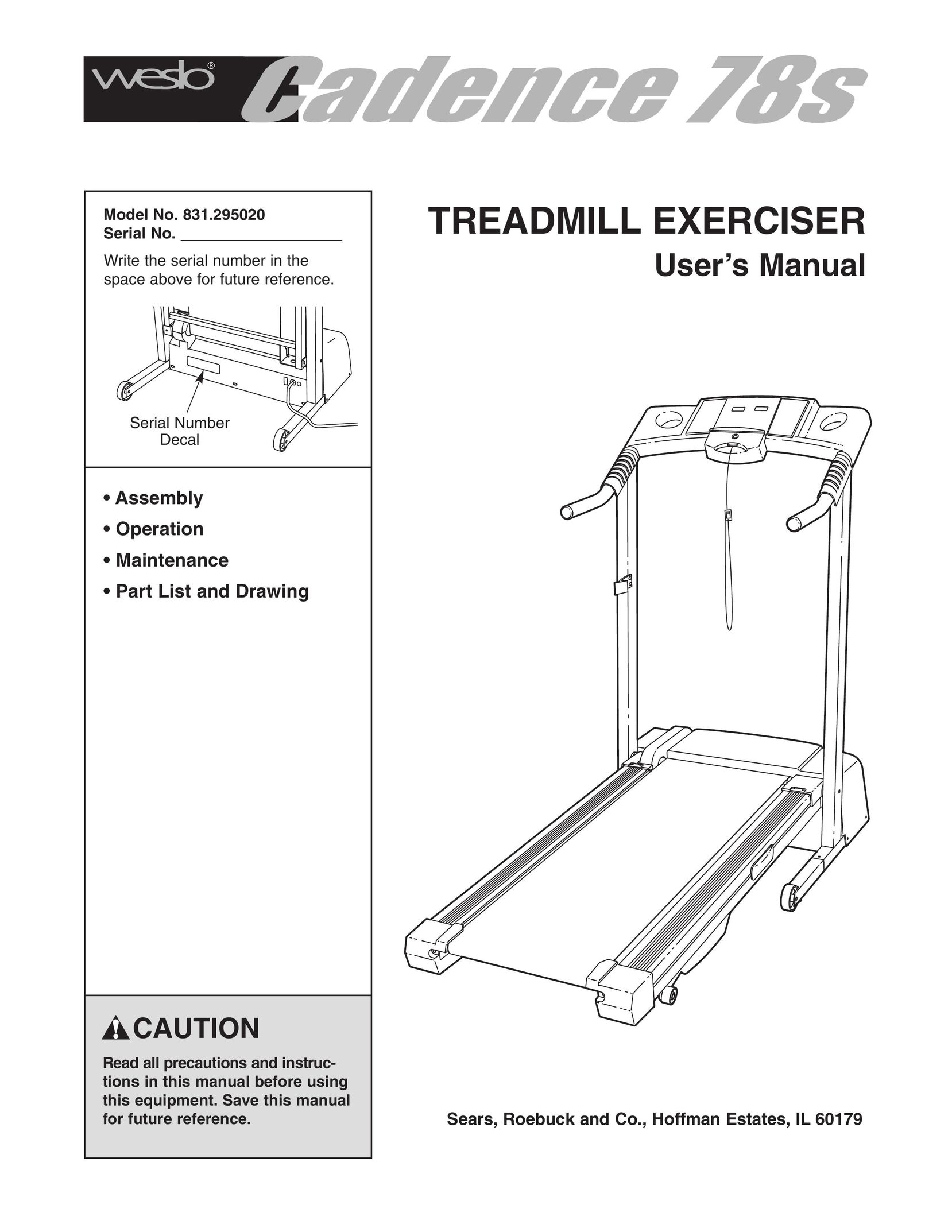 Weslo 831.295020 Treadmill User Manual