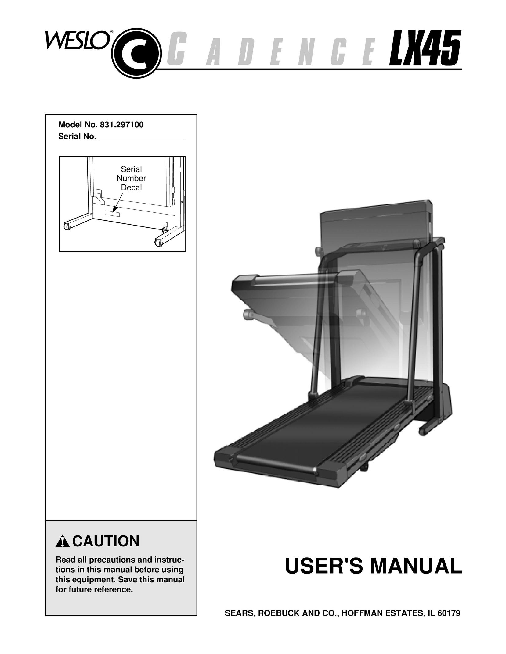 Weslo 831.297100 Treadmill User Manual