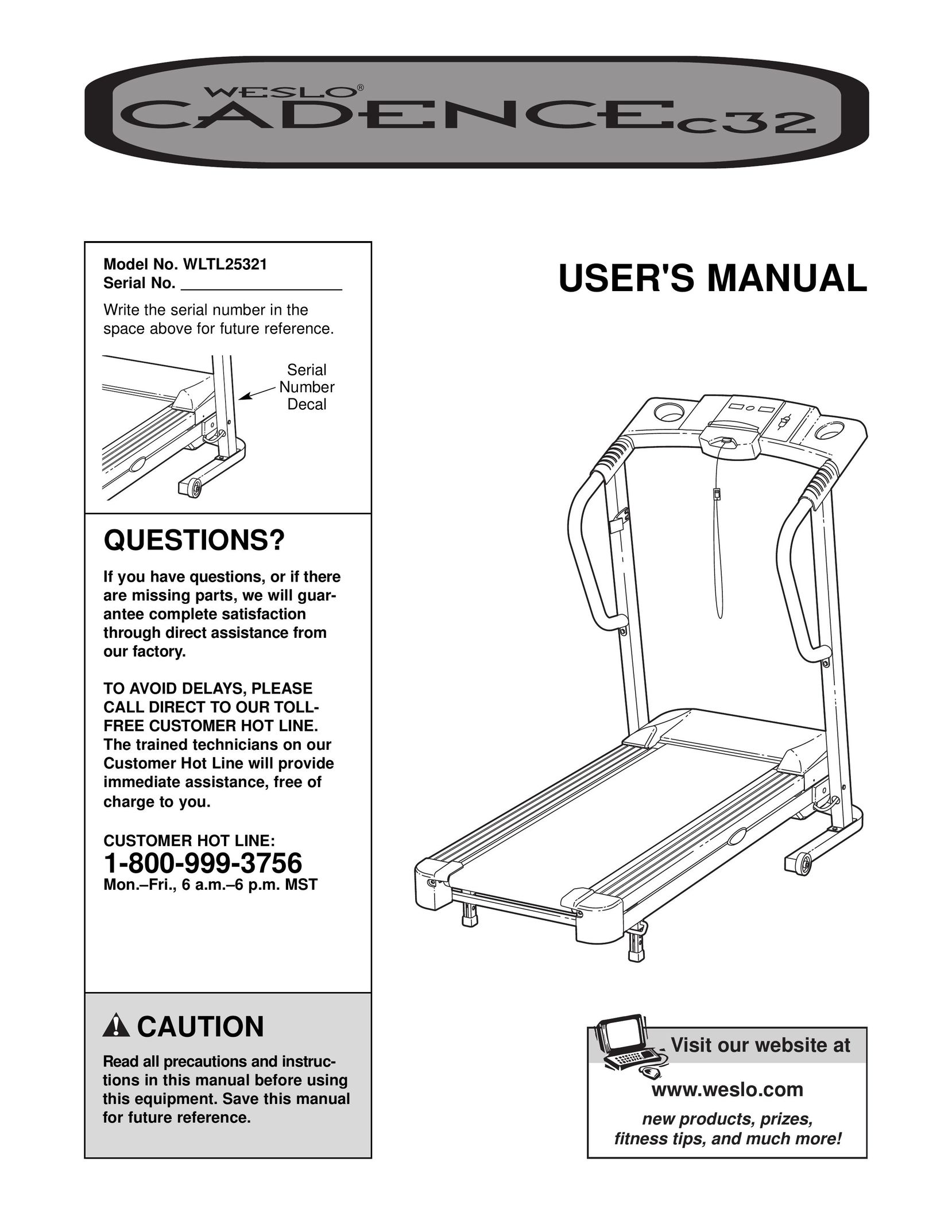 Weslo C32 Treadmill User Manual