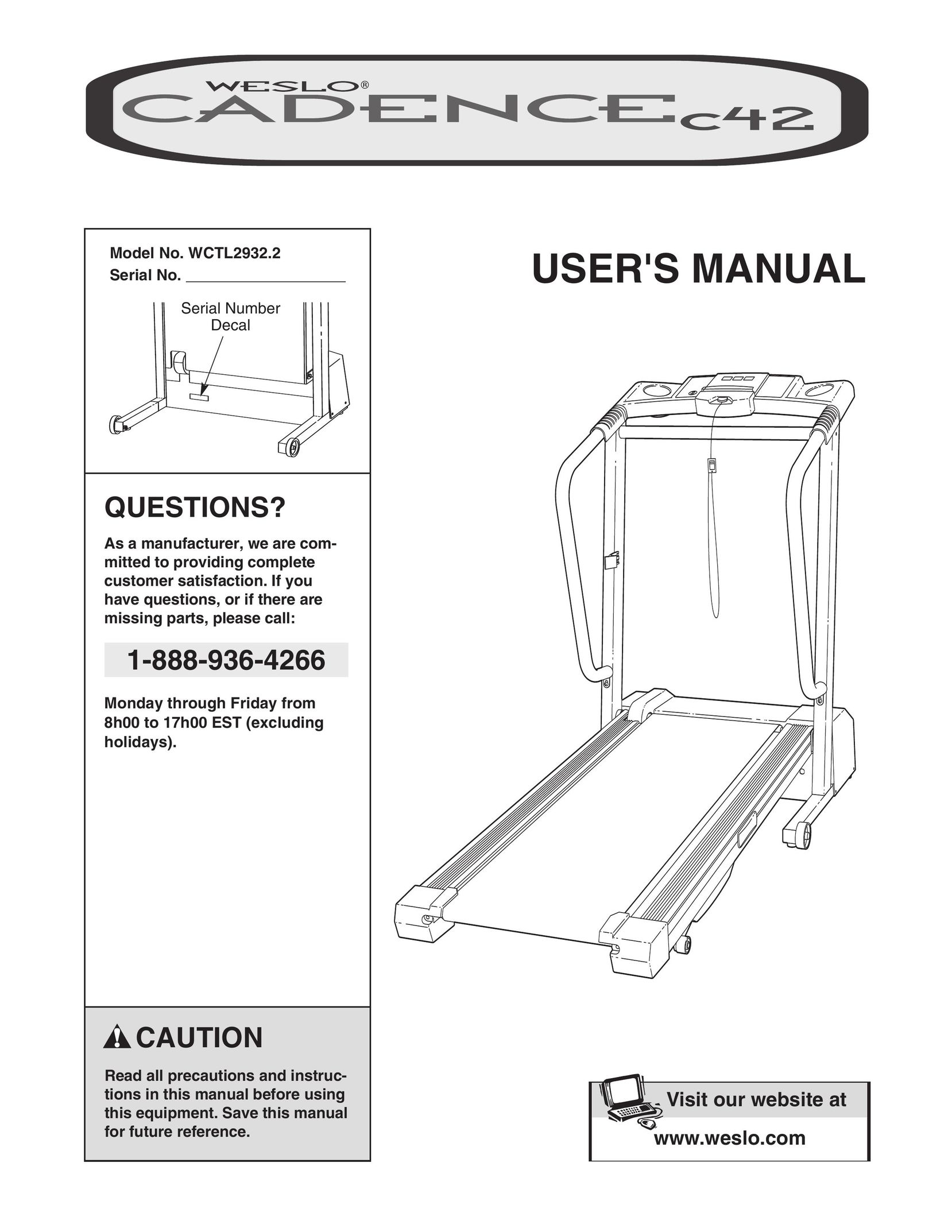 Weslo c42 Treadmill User Manual