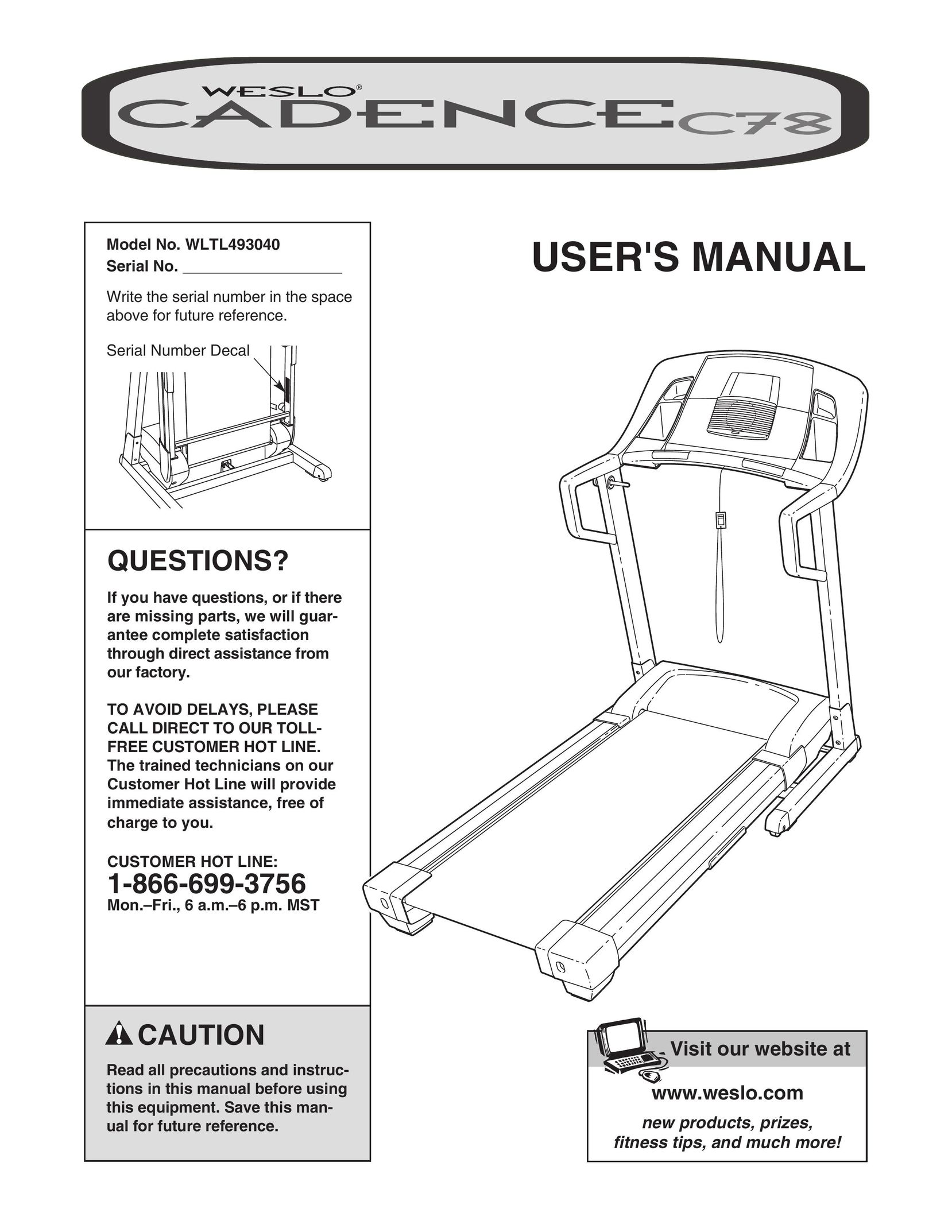 Weslo c78 Treadmill User Manual