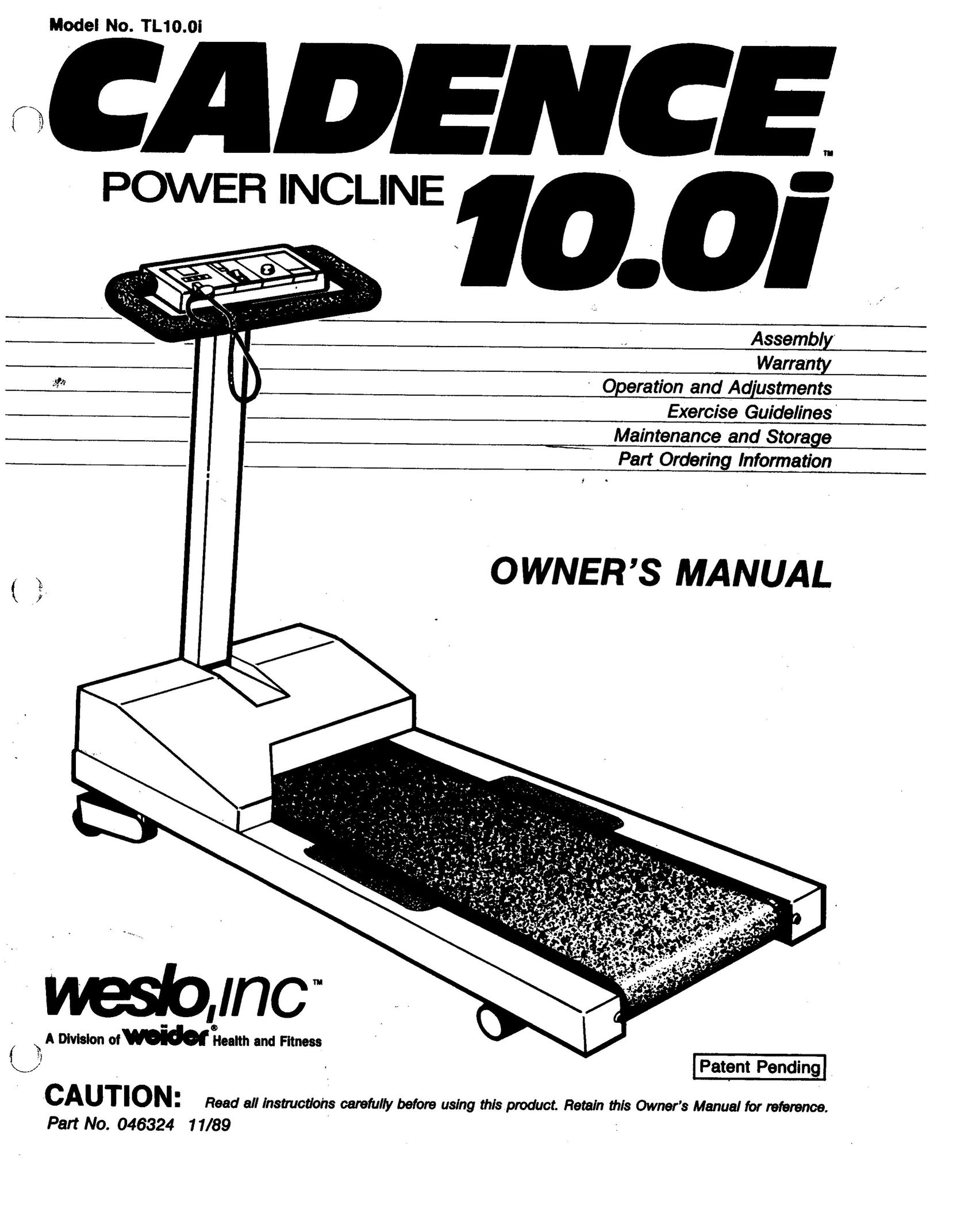 Weslo cadence 10.0i Treadmill User Manual