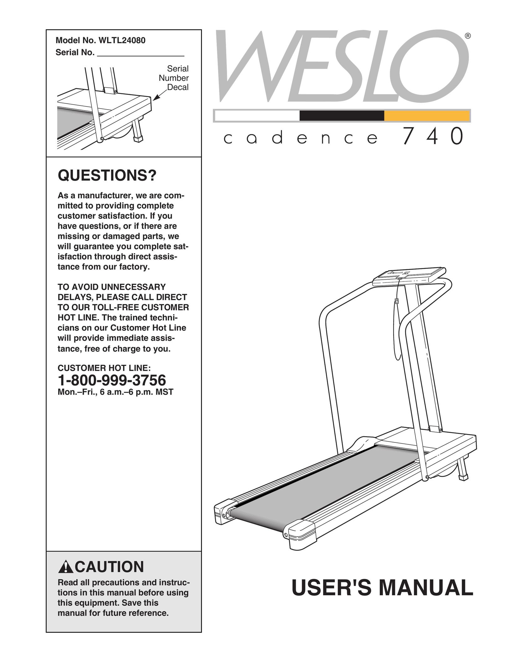 Weslo CADENCE 740 Treadmill User Manual