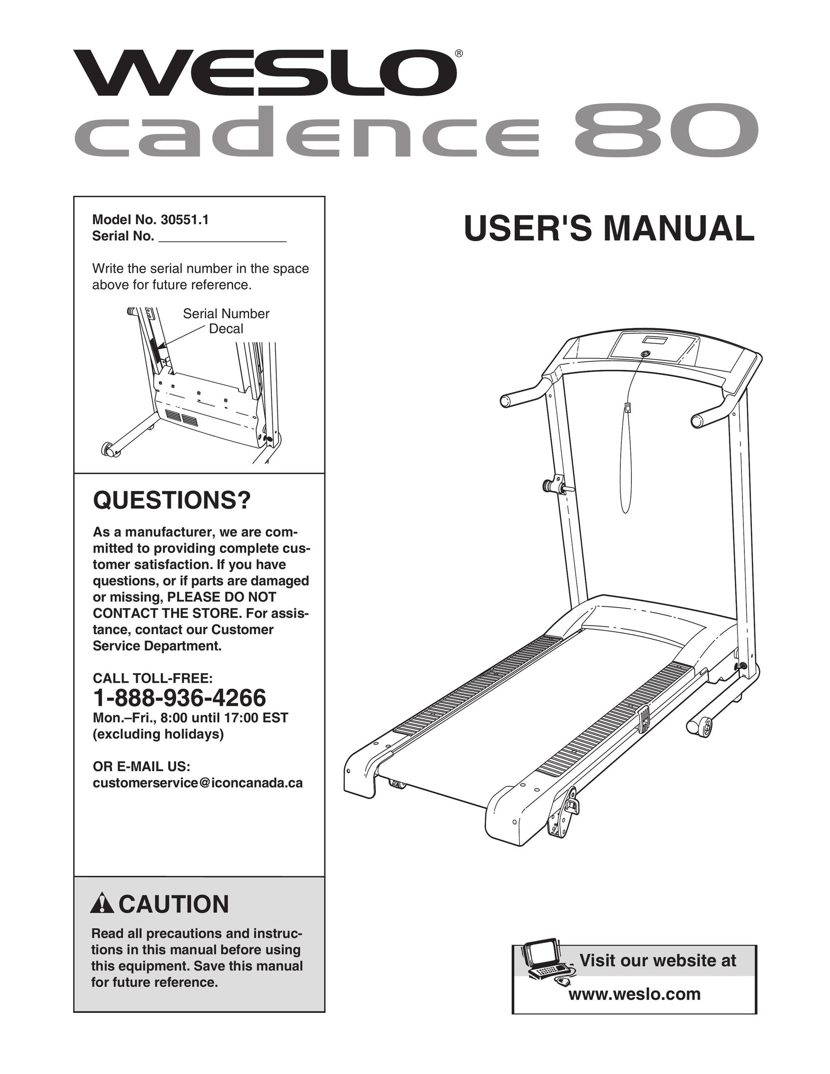 Weslo Cadence 80 Treadmill User Manual