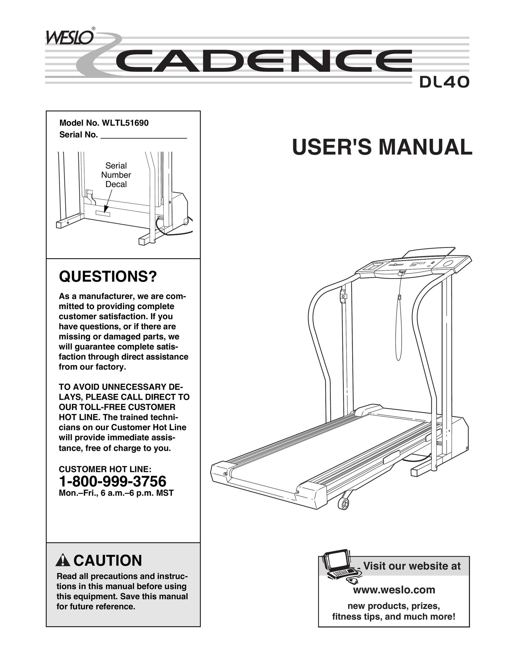 Weslo Cadence DL40 Treadmill User Manual