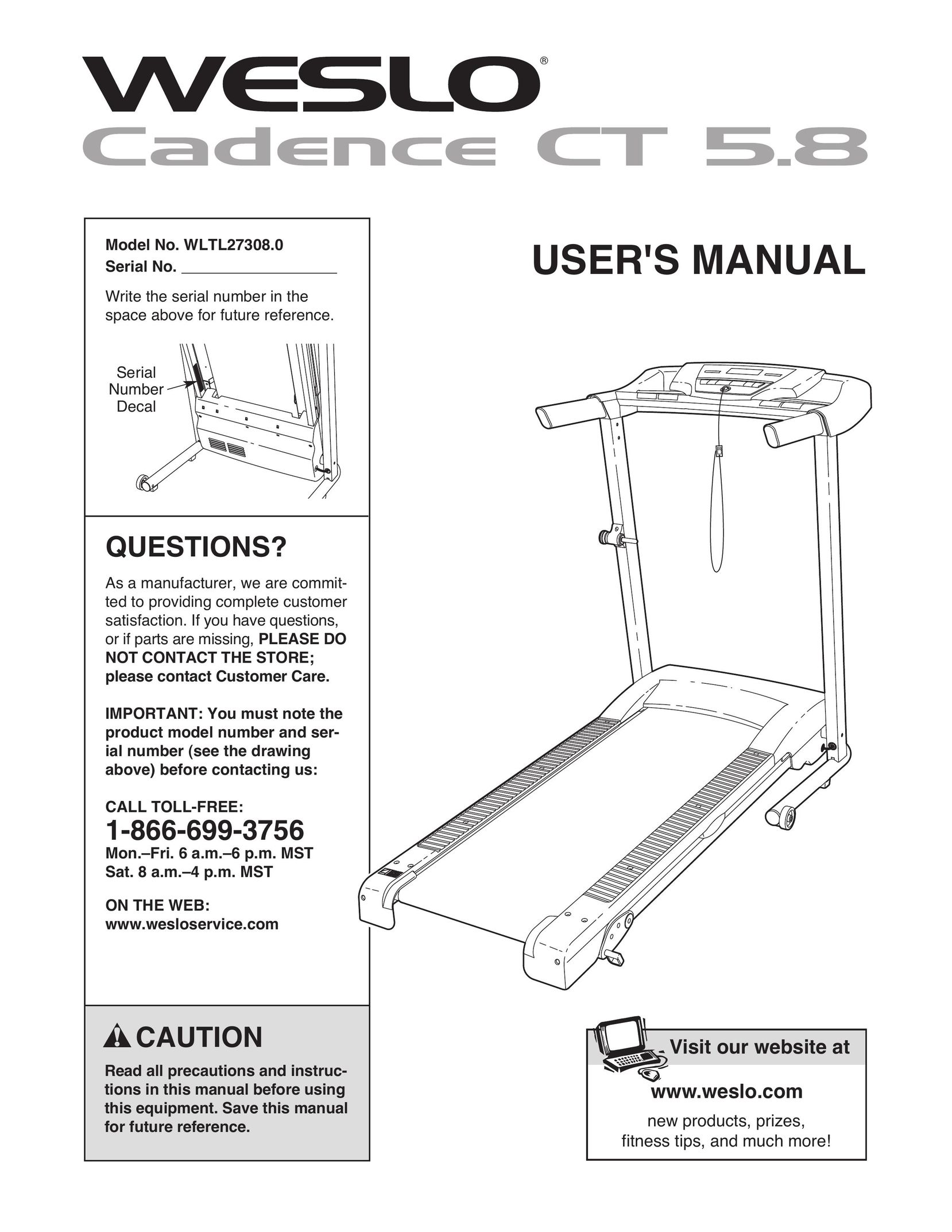 Weslo CT58 Treadmill User Manual